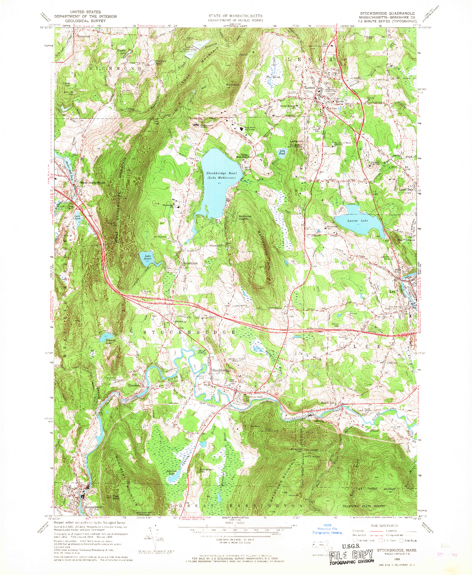 USGS 1:24000-SCALE QUADRANGLE FOR STOCKBRIDGE, MA 1959