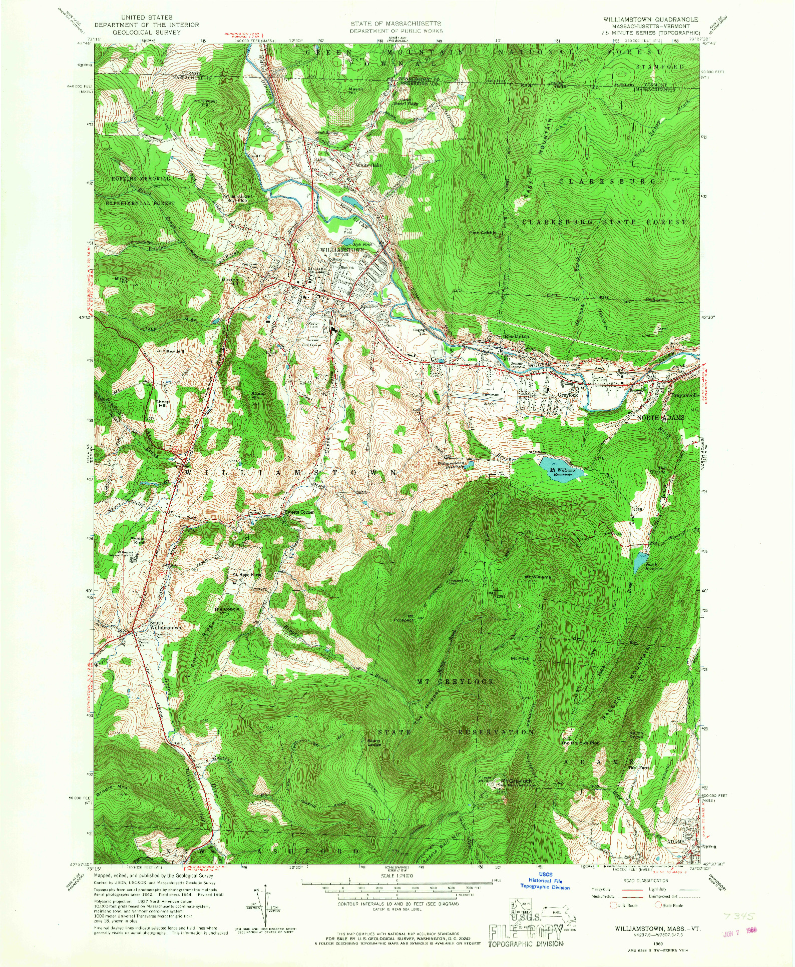USGS 1:24000-SCALE QUADRANGLE FOR WILLIAMSTOWN, MA 1960