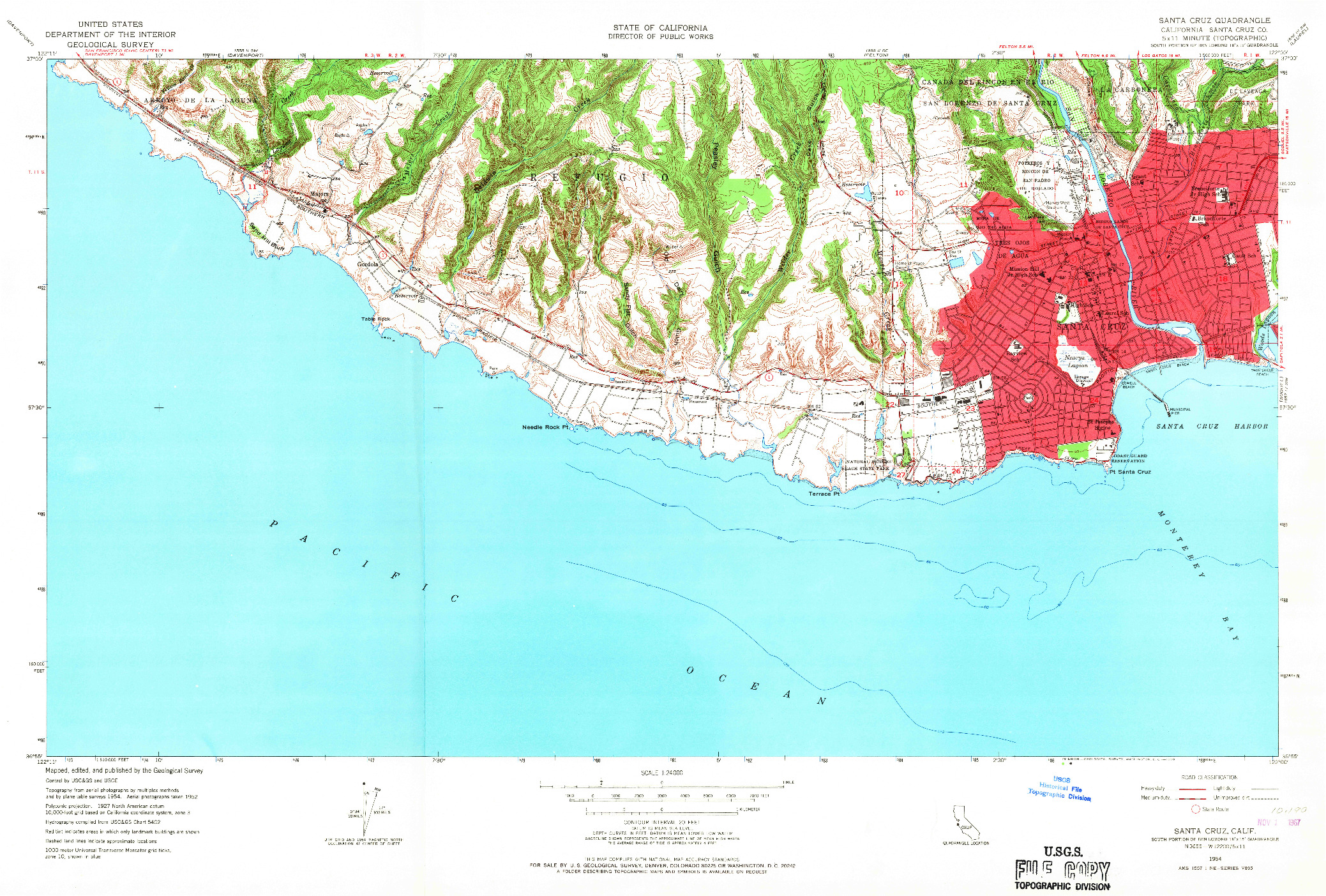 USGS 1:24000-SCALE QUADRANGLE FOR SANTA CRUZ, CA 1954