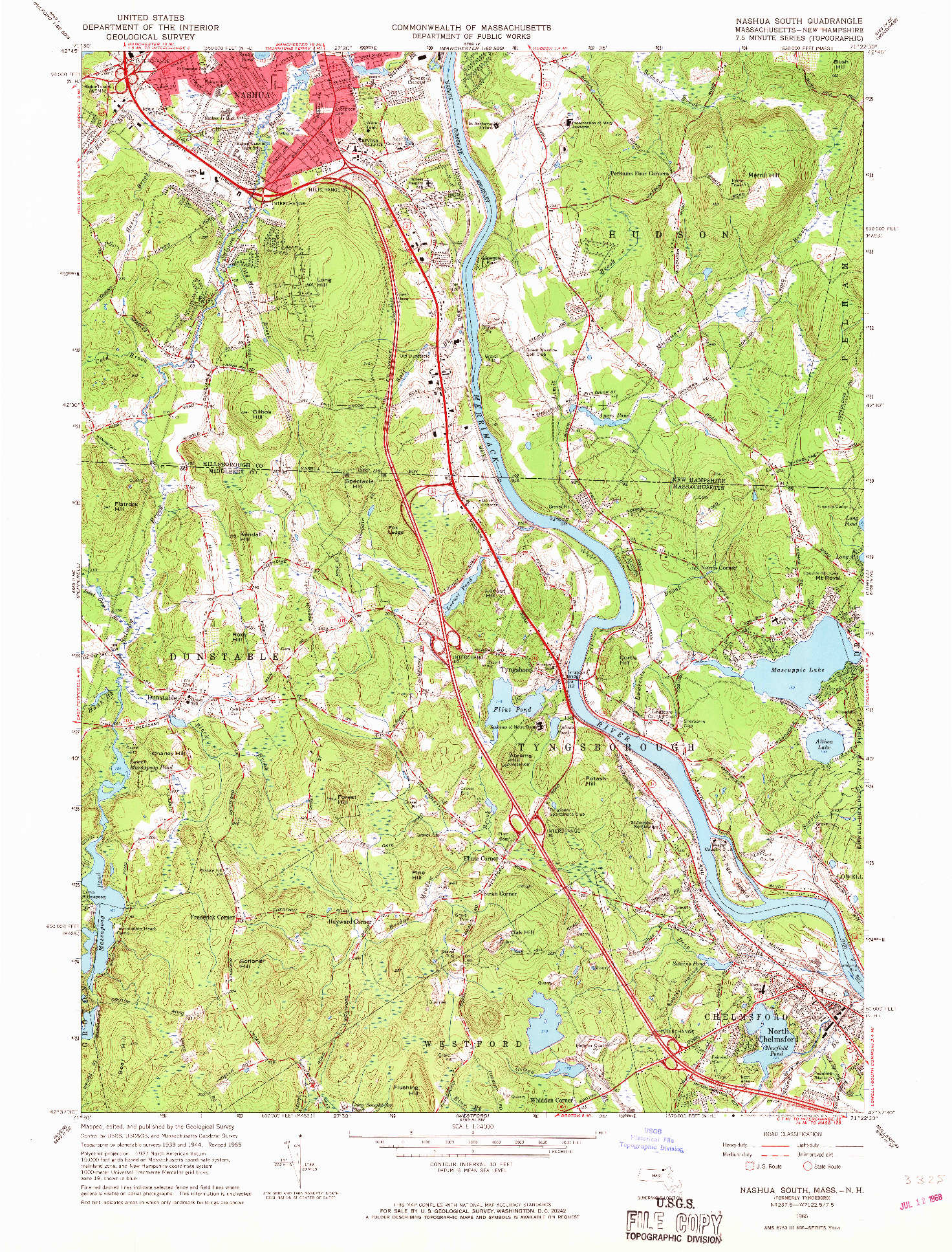 USGS 1:24000-SCALE QUADRANGLE FOR NASHUA SOUTH, MA 1965