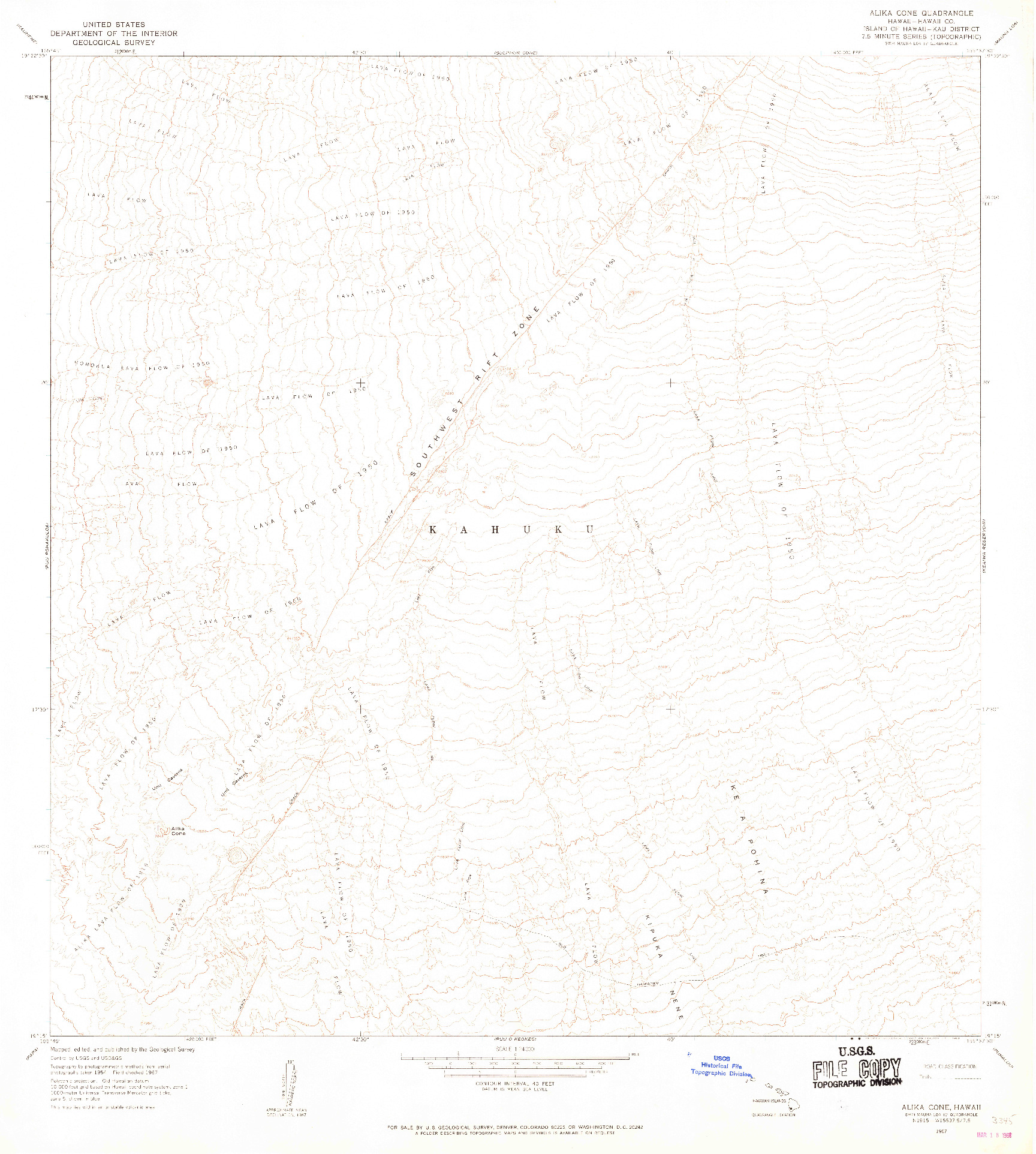 USGS 1:24000-SCALE QUADRANGLE FOR ALIKA CONE, HI 1967