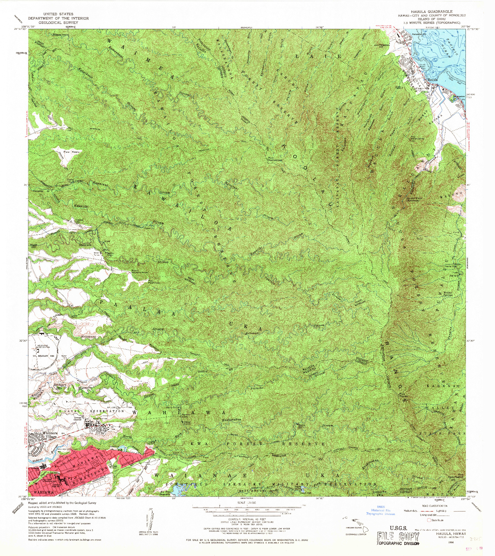 USGS 1:24000-SCALE QUADRANGLE FOR HAUULA, HI 1966