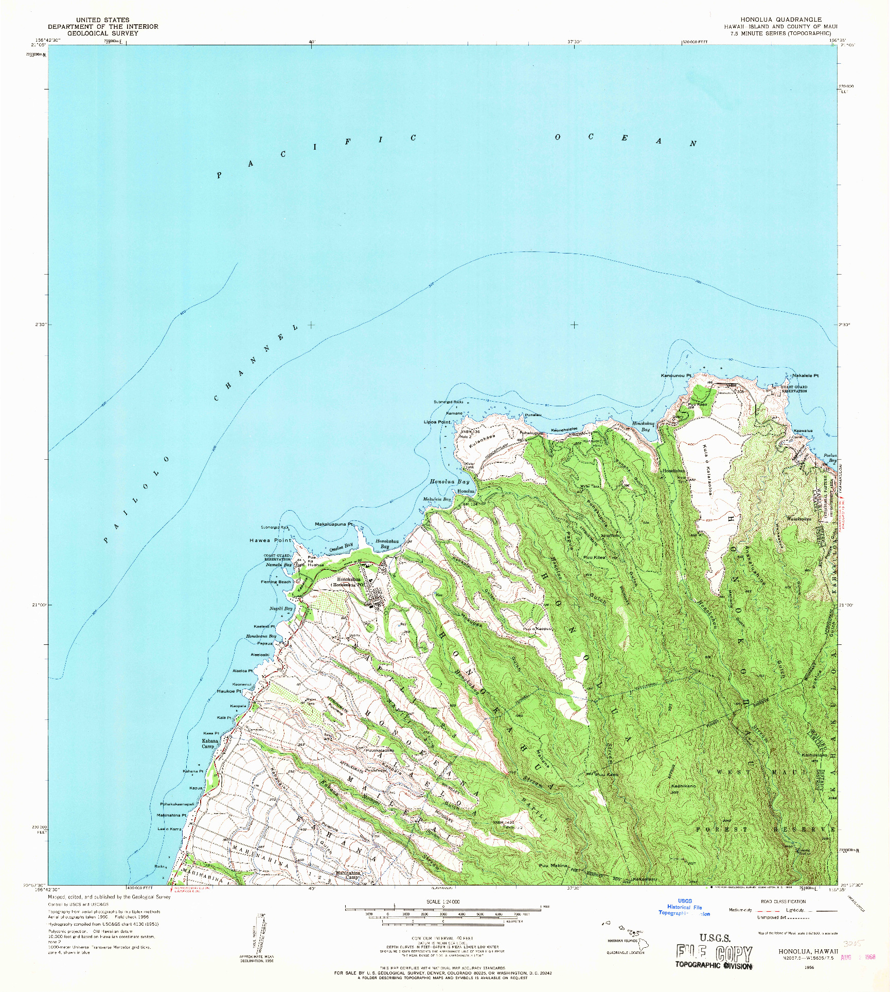 USGS 1:24000-SCALE QUADRANGLE FOR HONOLUA, HI 1956