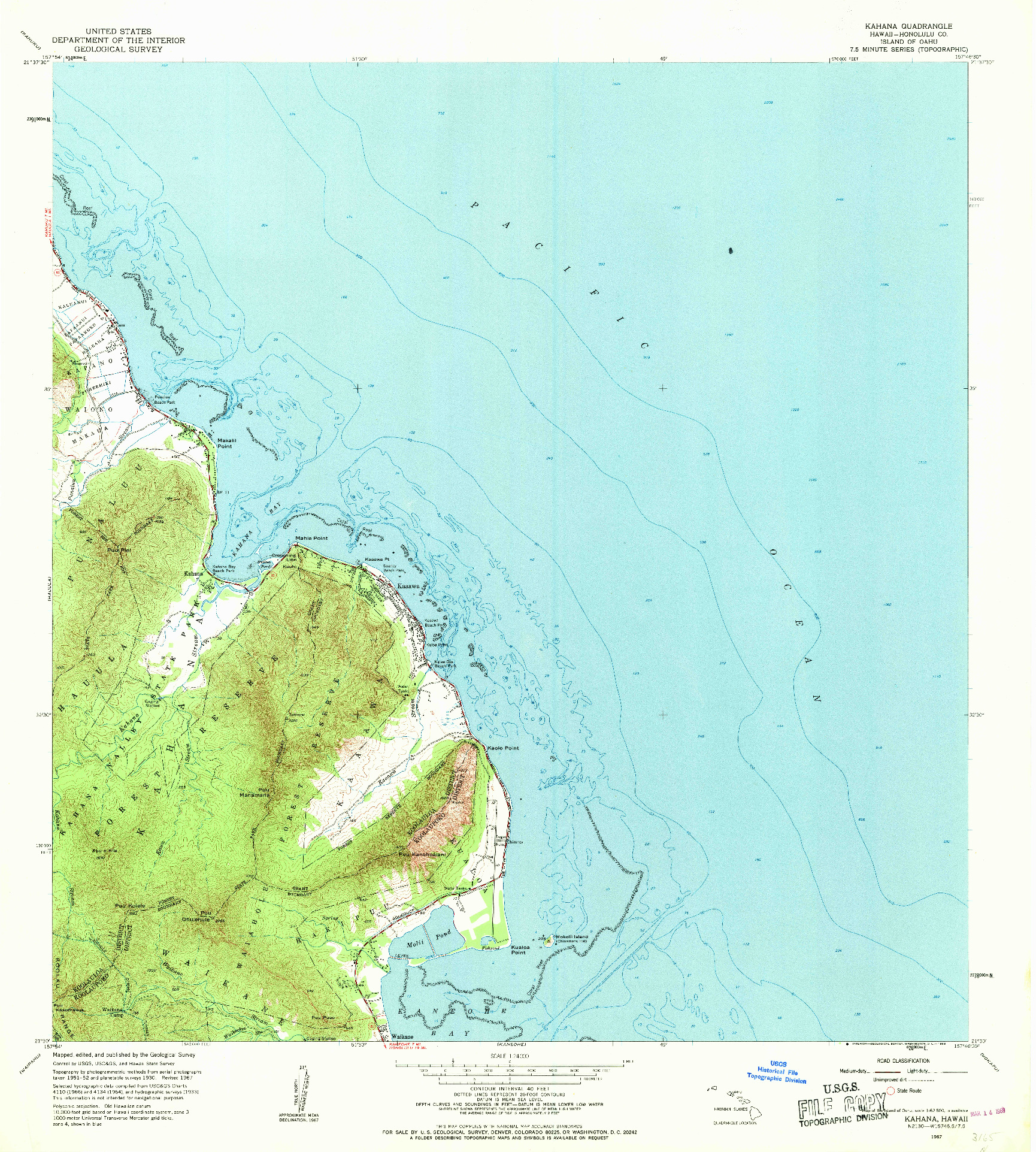 USGS 1:24000-SCALE QUADRANGLE FOR KAHANA, HI 1967