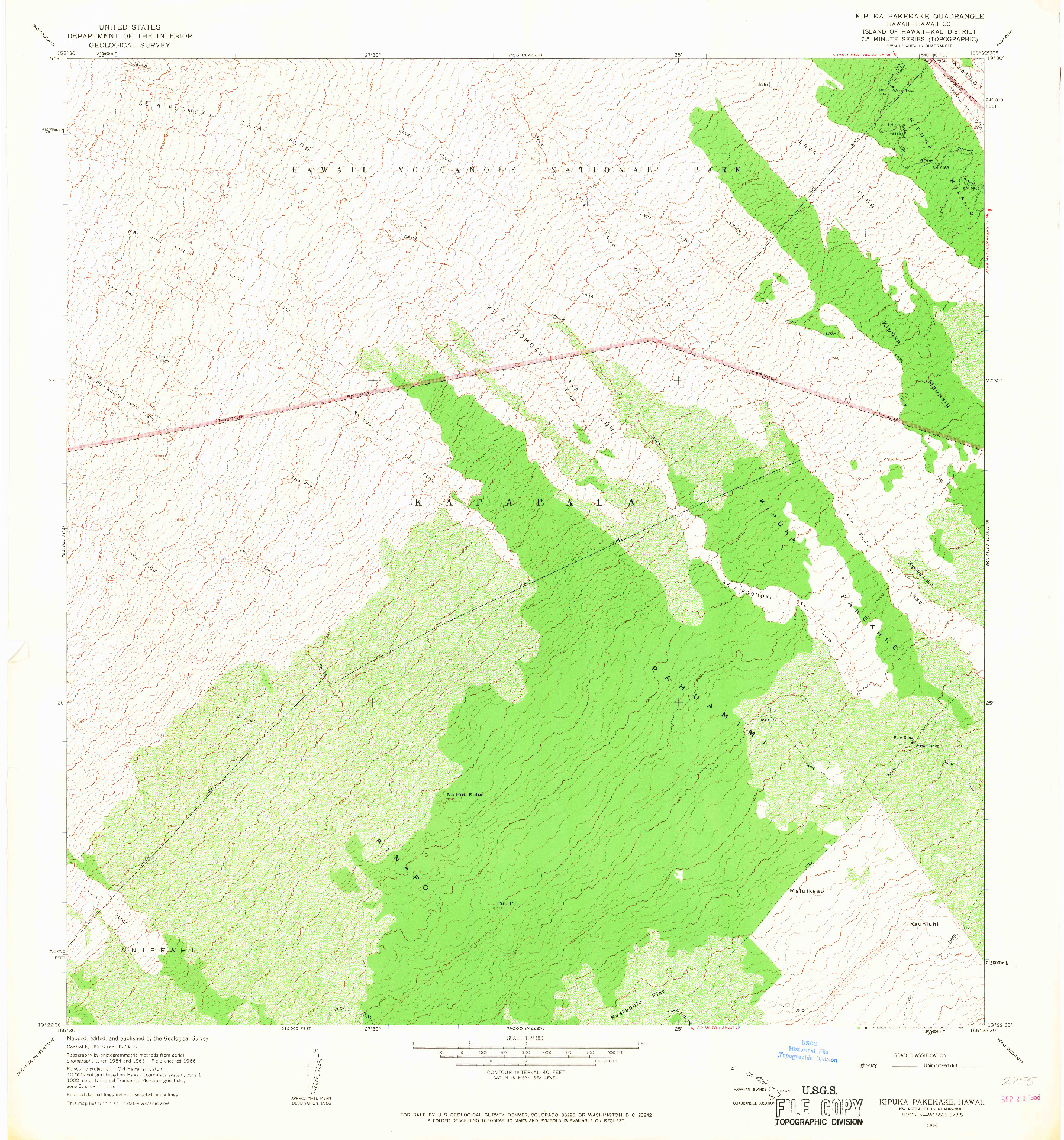 USGS 1:24000-SCALE QUADRANGLE FOR KIPUKA PAKEKAKE, HI 1966