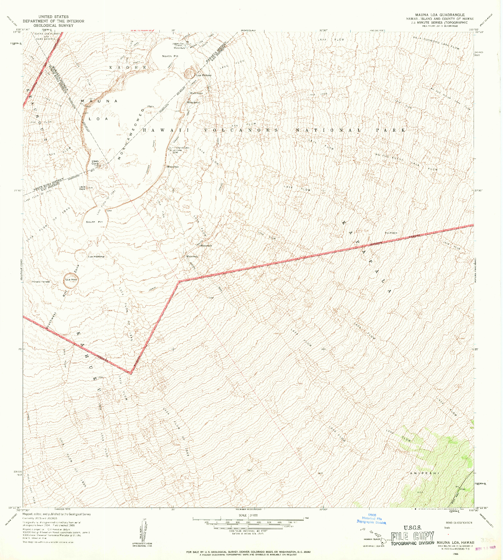 USGS 1:24000-SCALE QUADRANGLE FOR MAUNA LOA, HI 1966