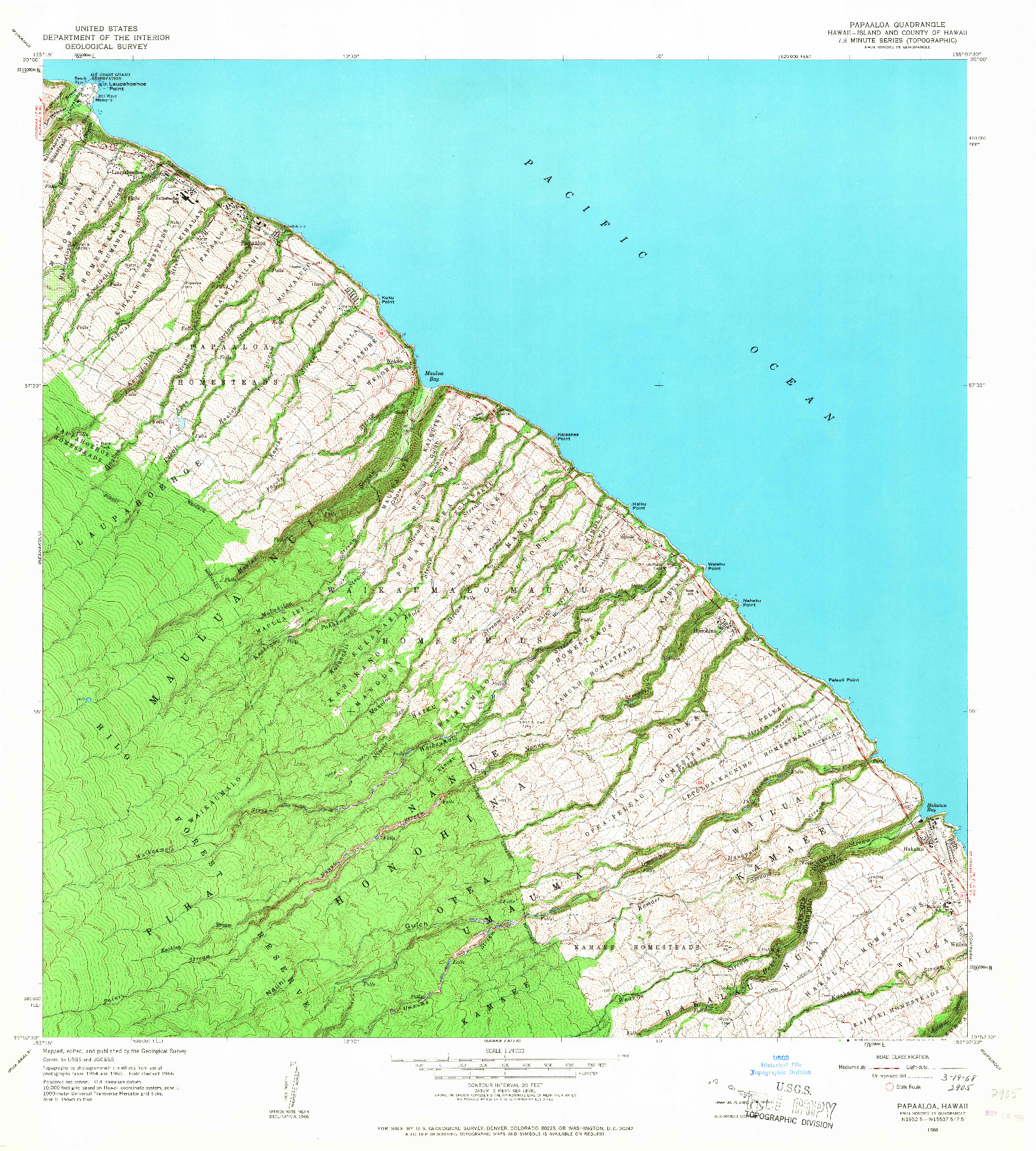 USGS 1:24000-SCALE QUADRANGLE FOR PAPAALOA, HI 1966