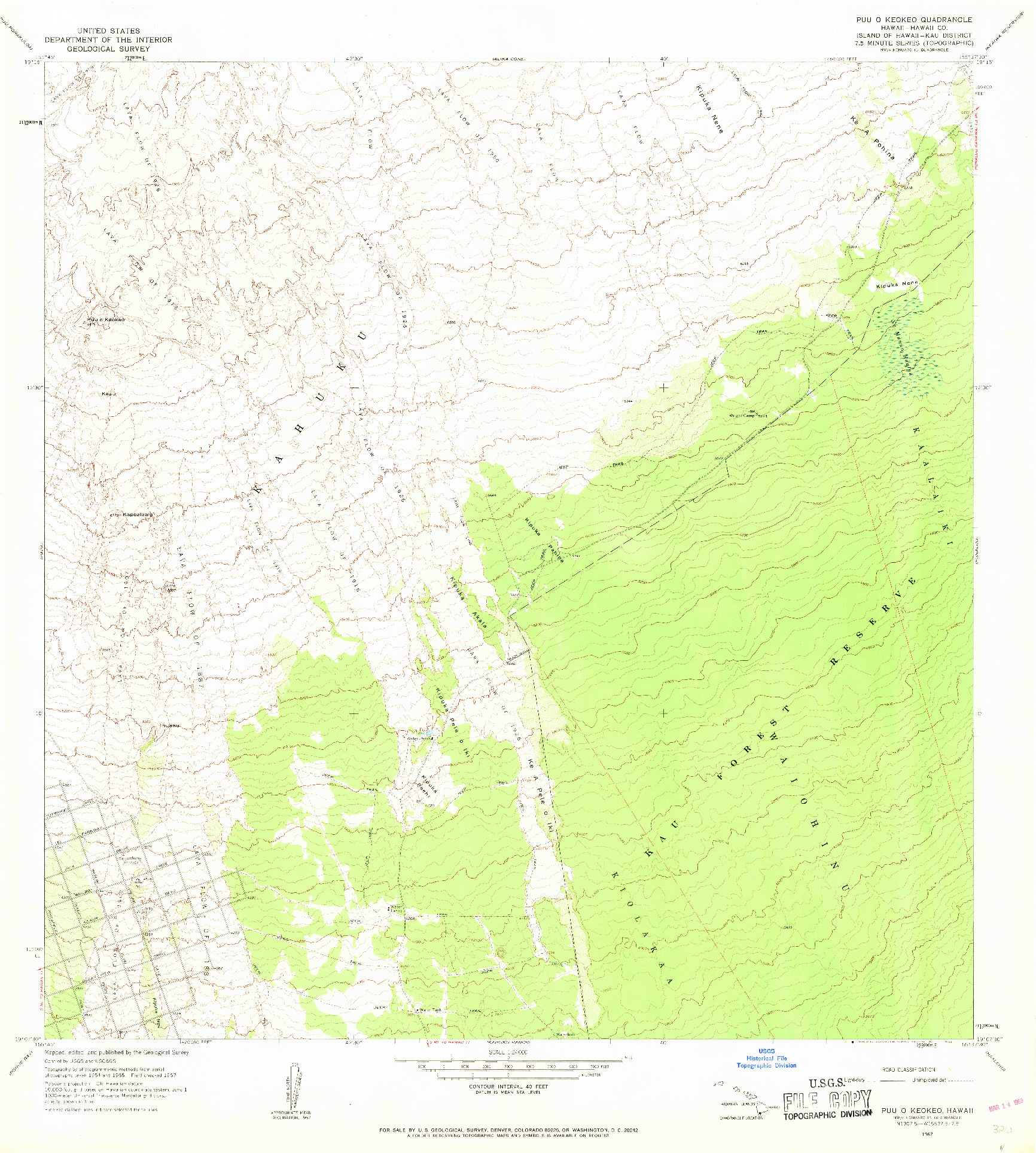 USGS 1:24000-SCALE QUADRANGLE FOR PUU O KEOKEO, HI 1967