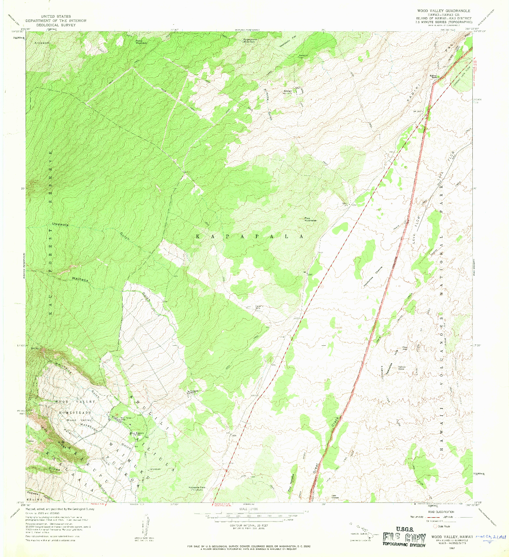 USGS 1:24000-SCALE QUADRANGLE FOR WOOD VALLEY, HI 1967