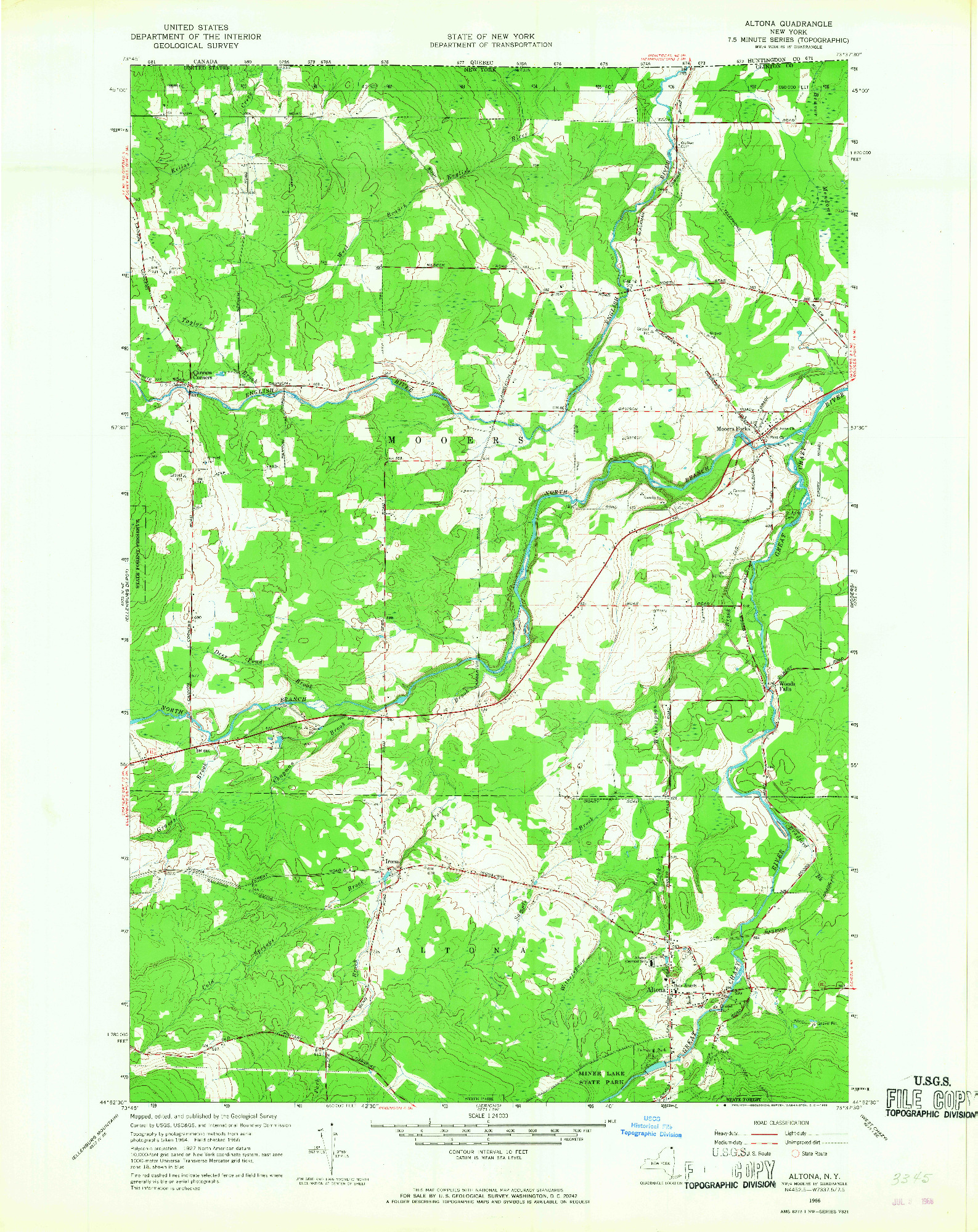 USGS 1:24000-SCALE QUADRANGLE FOR ALTONA, NY 1966