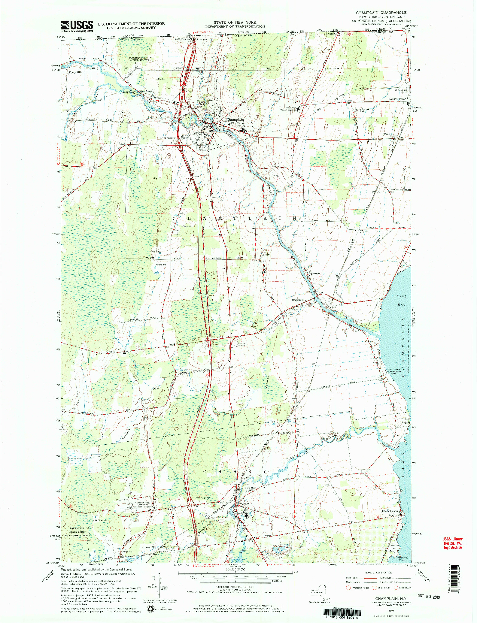 USGS 1:24000-SCALE QUADRANGLE FOR CHAMPLAIN, NY 1966