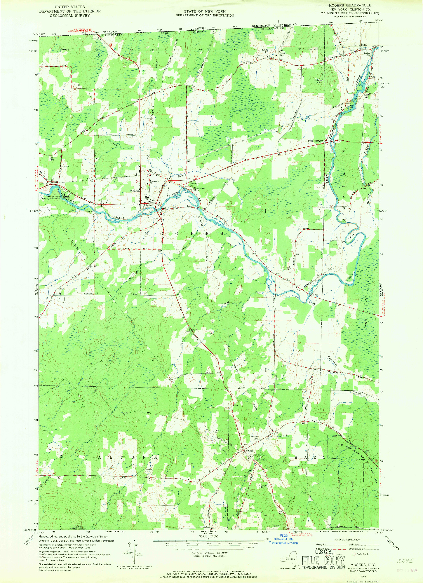 USGS 1:24000-SCALE QUADRANGLE FOR MOOERS, NY 1966