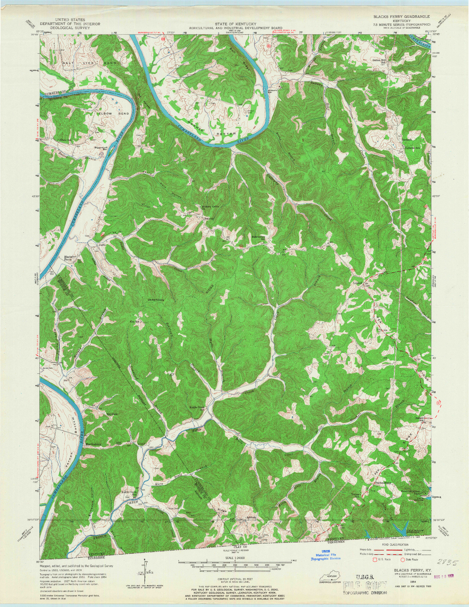 USGS 1:24000-SCALE QUADRANGLE FOR BLACKS FERRY, KY 1954