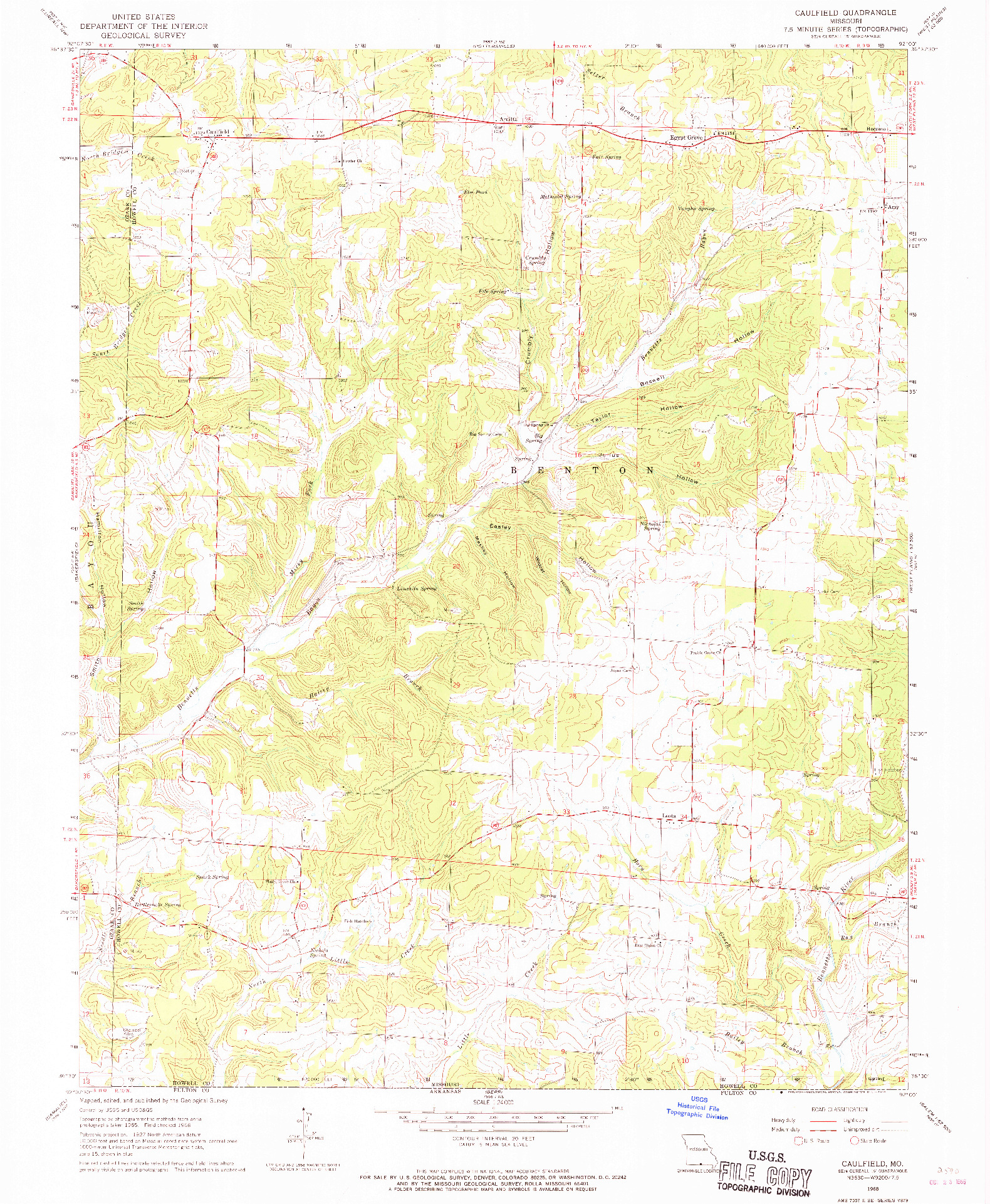USGS 1:24000-SCALE QUADRANGLE FOR CAULFIELD, MO 1968