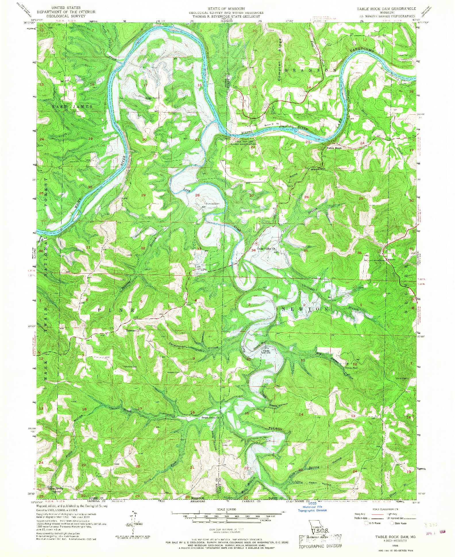 USGS 1:24000-SCALE QUADRANGLE FOR TABLE ROCK DAM, MO 1956