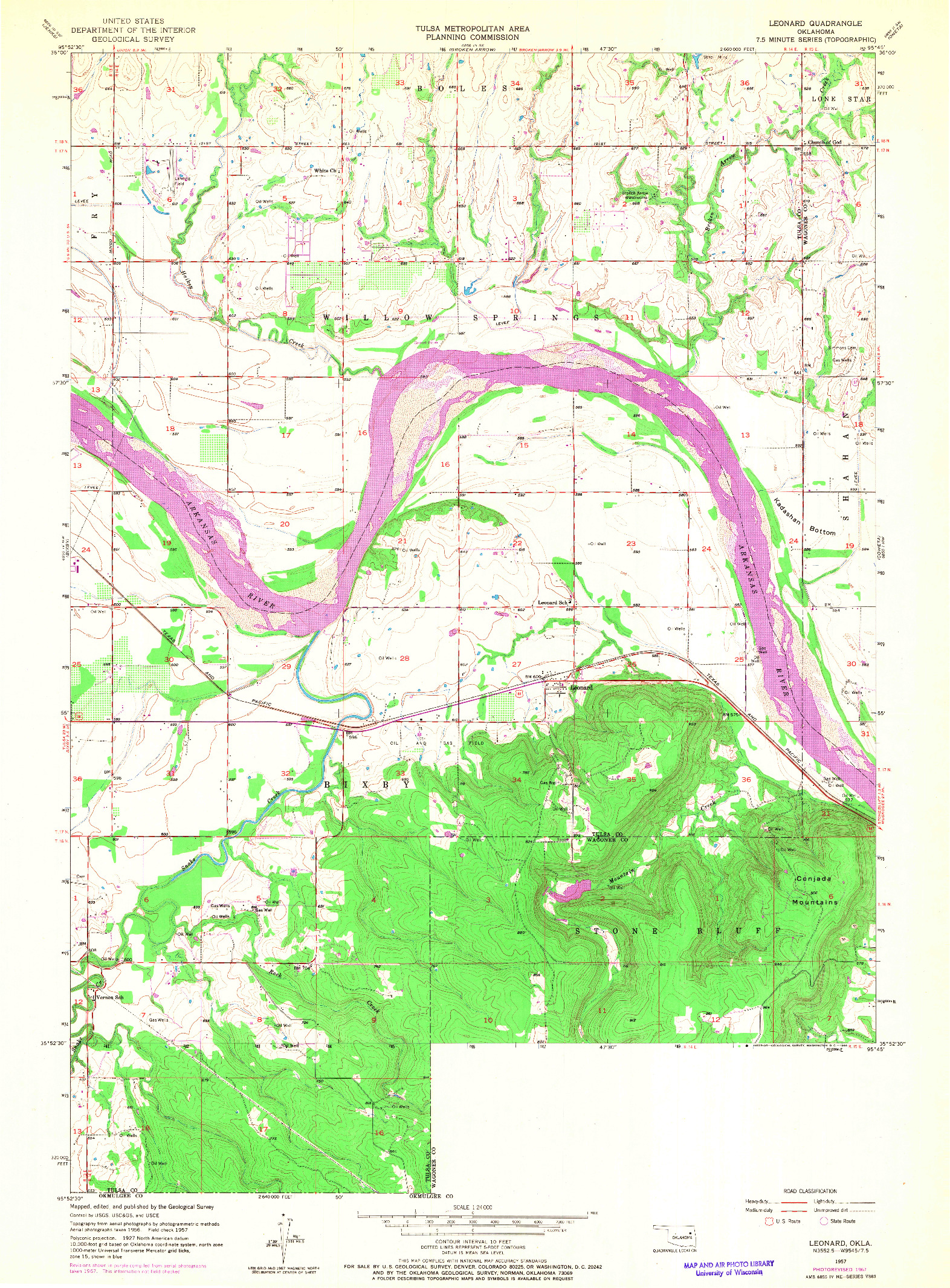 USGS 1:24000-SCALE QUADRANGLE FOR LEONARD, OK 1957