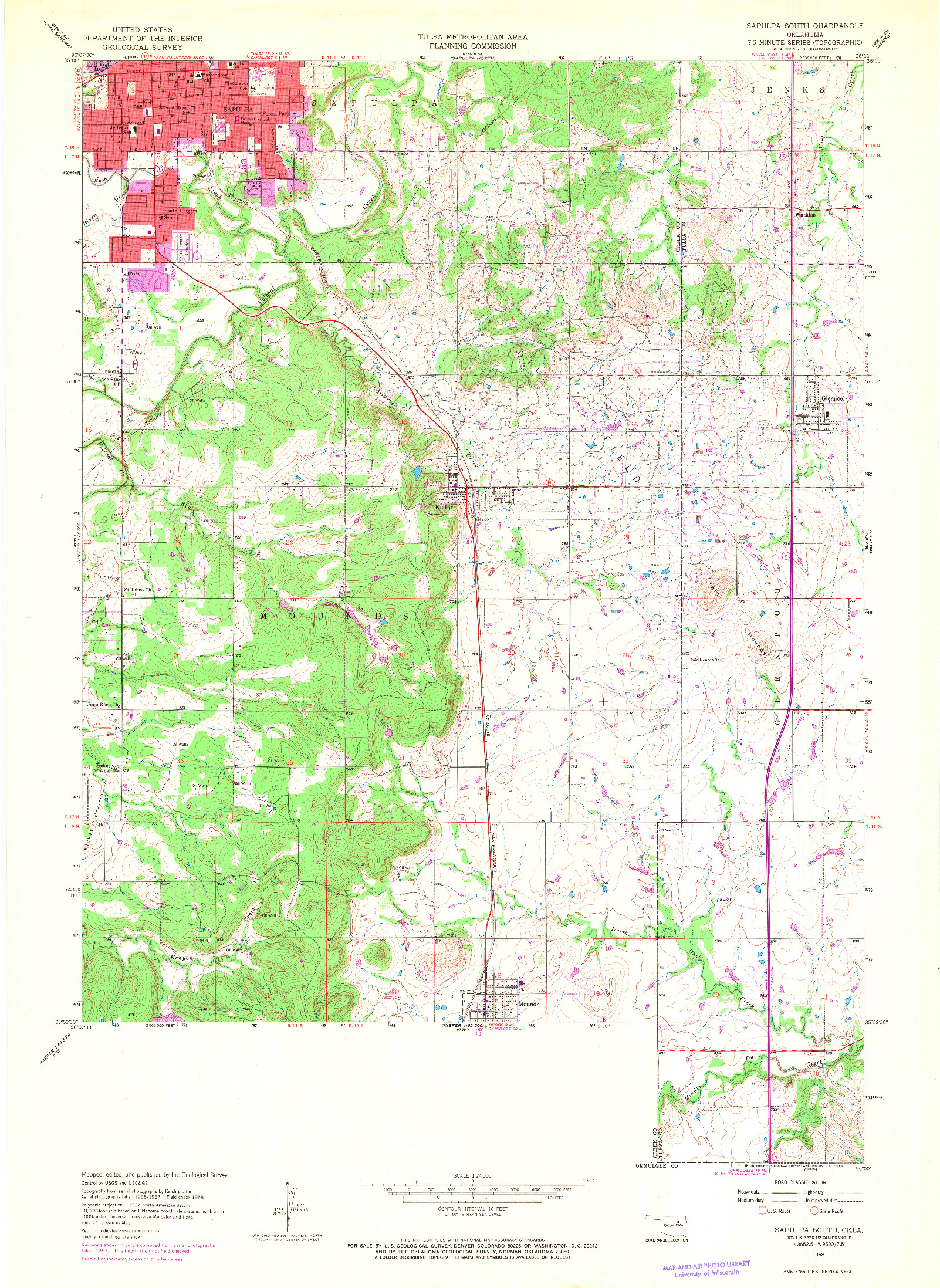 USGS 1:24000-SCALE QUADRANGLE FOR SAPULPA SOUTH, OK 1958