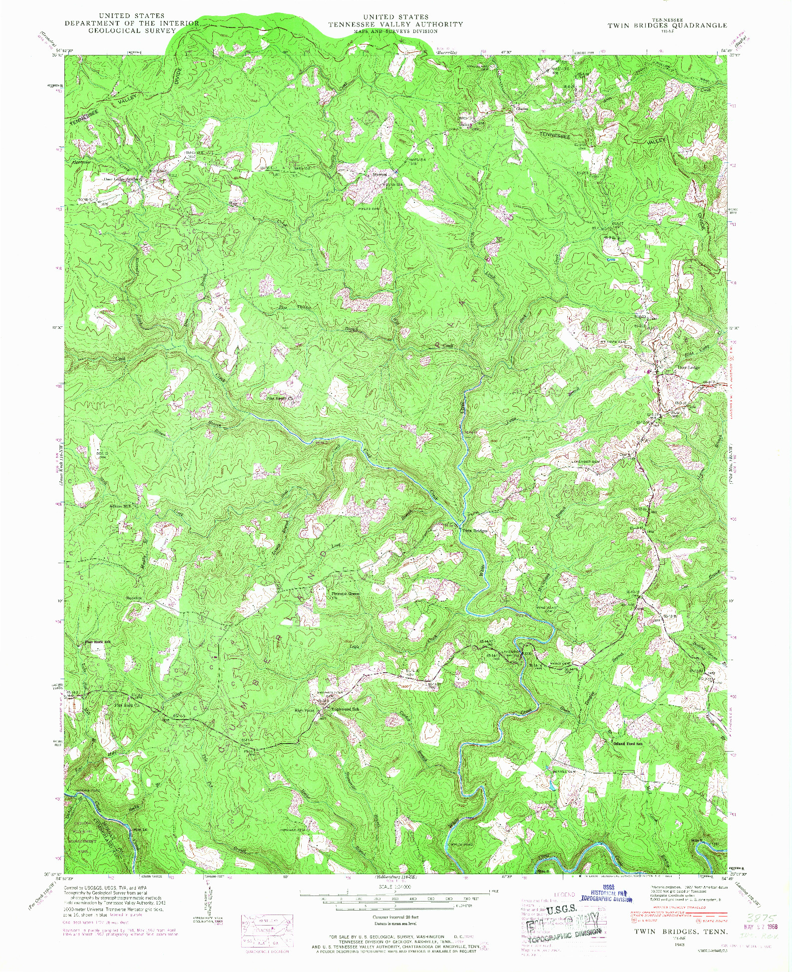 USGS 1:24000-SCALE QUADRANGLE FOR TWIN BRIDGES, TN 1943