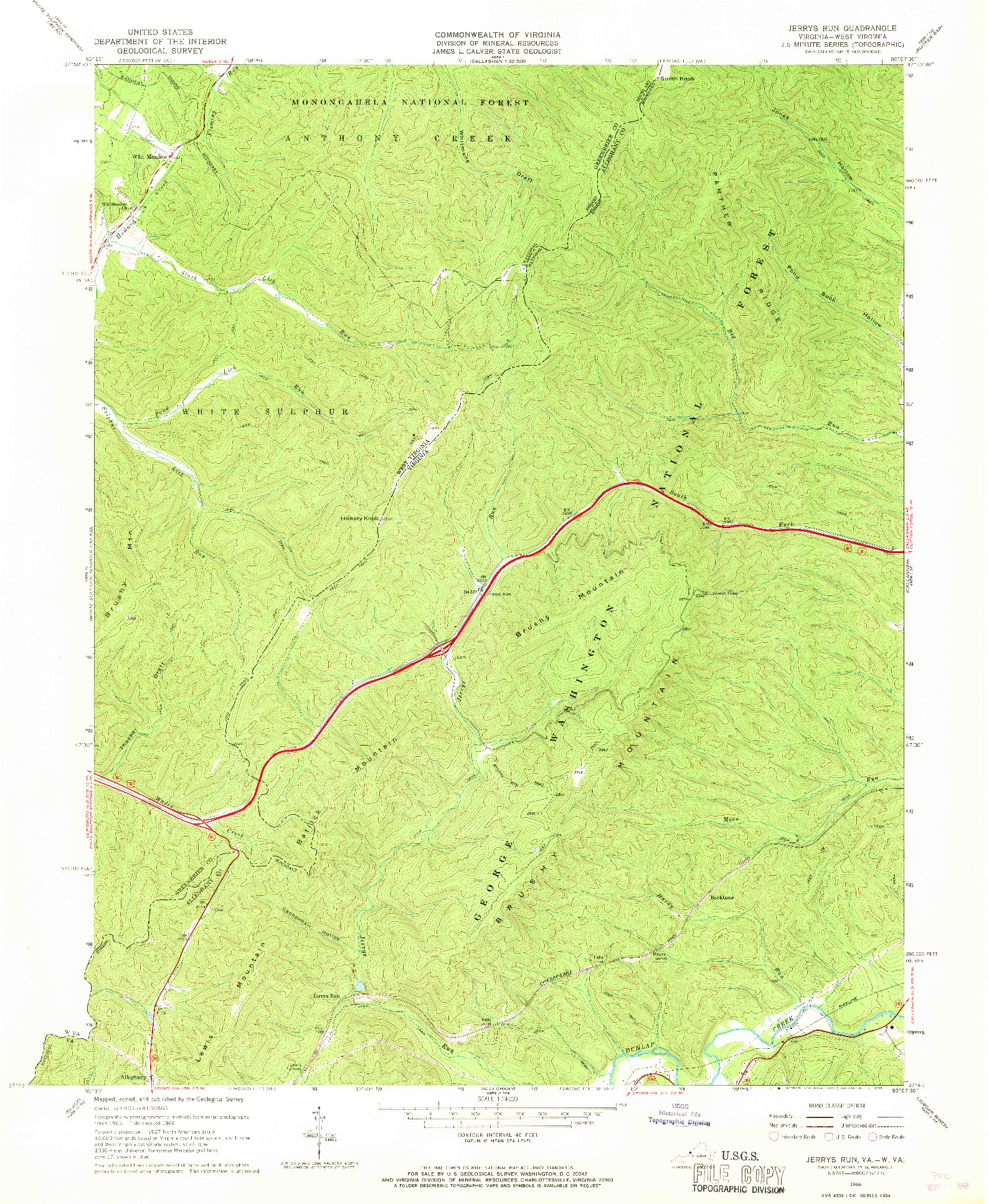 USGS 1:24000-SCALE QUADRANGLE FOR JERRYS RUN, VA 1966