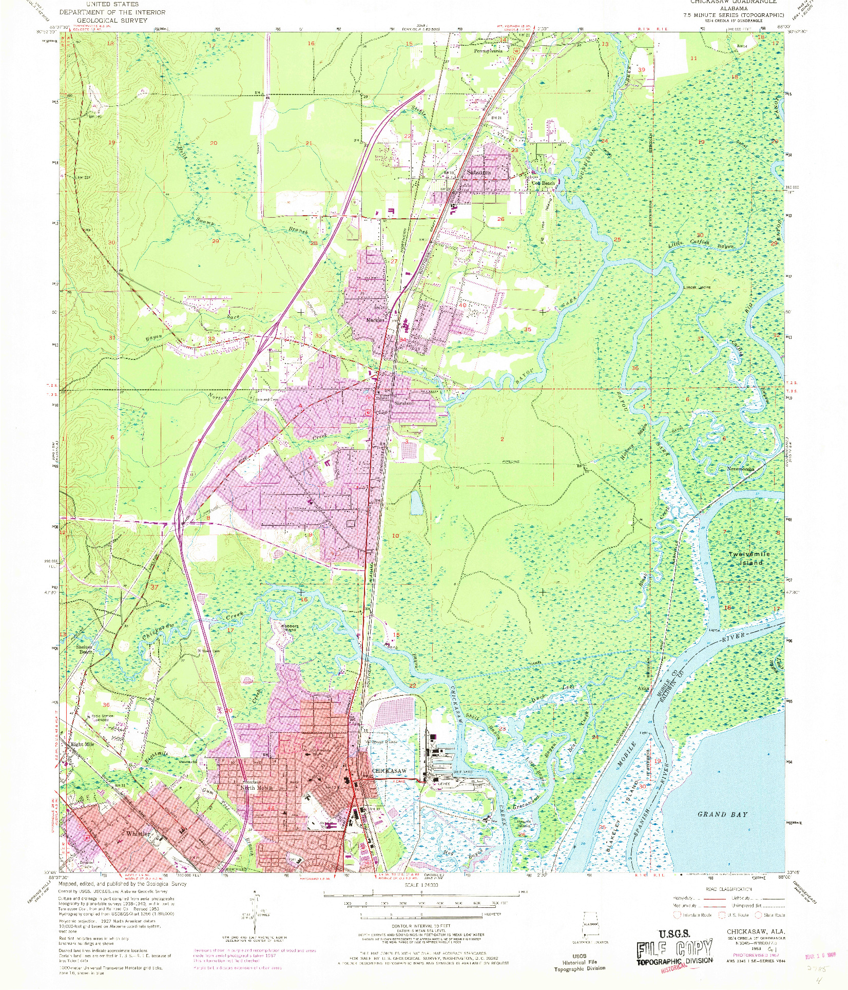 USGS 1:24000-SCALE QUADRANGLE FOR CHICKASAW, AL 1953