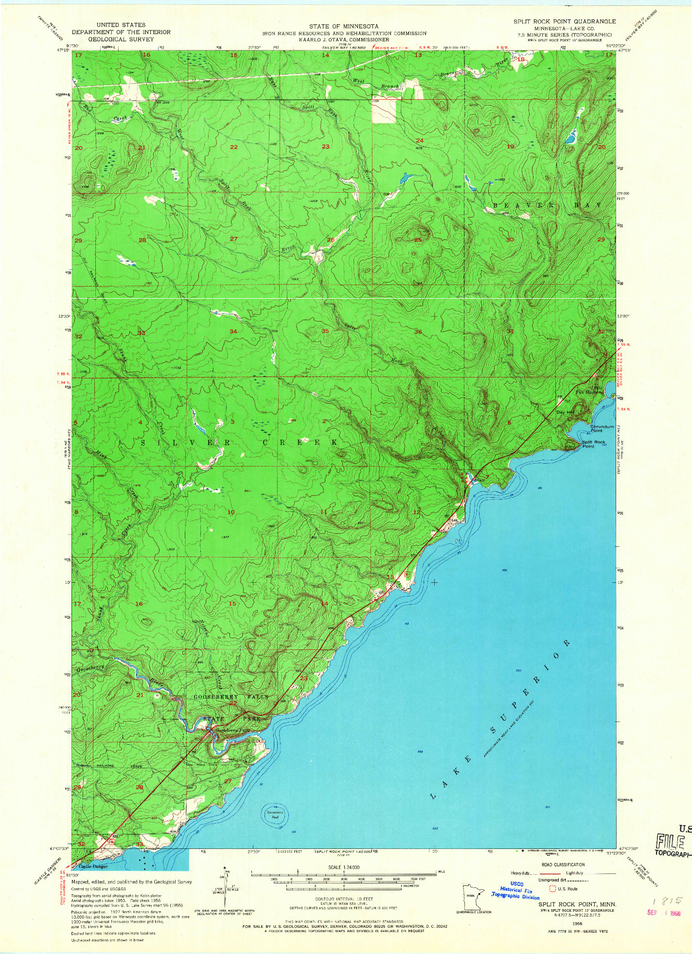 USGS 1:24000-SCALE QUADRANGLE FOR SPLIT ROCK POINT, MN 1956