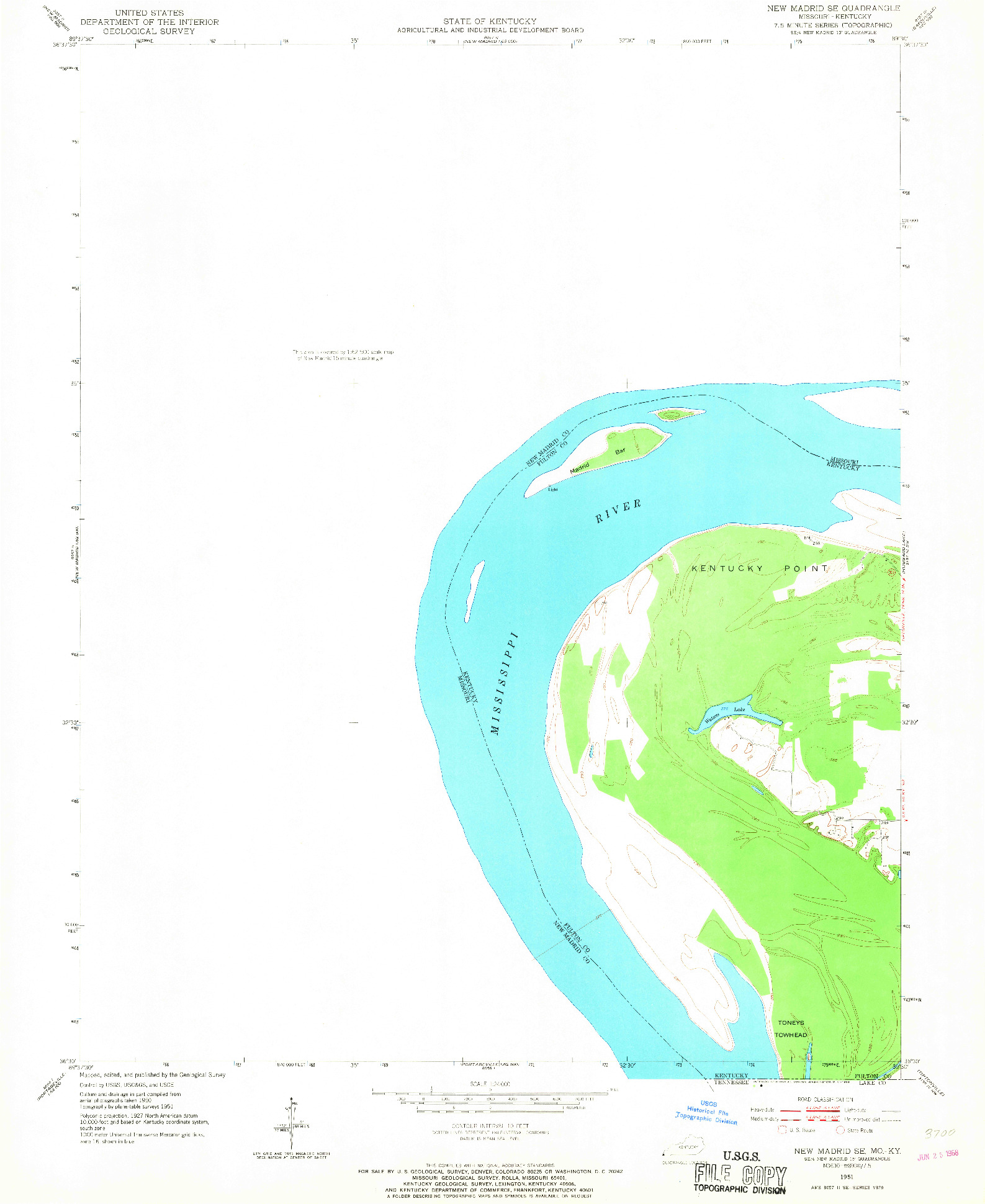 USGS 1:24000-SCALE QUADRANGLE FOR NEW MADRID SE, MO 1951