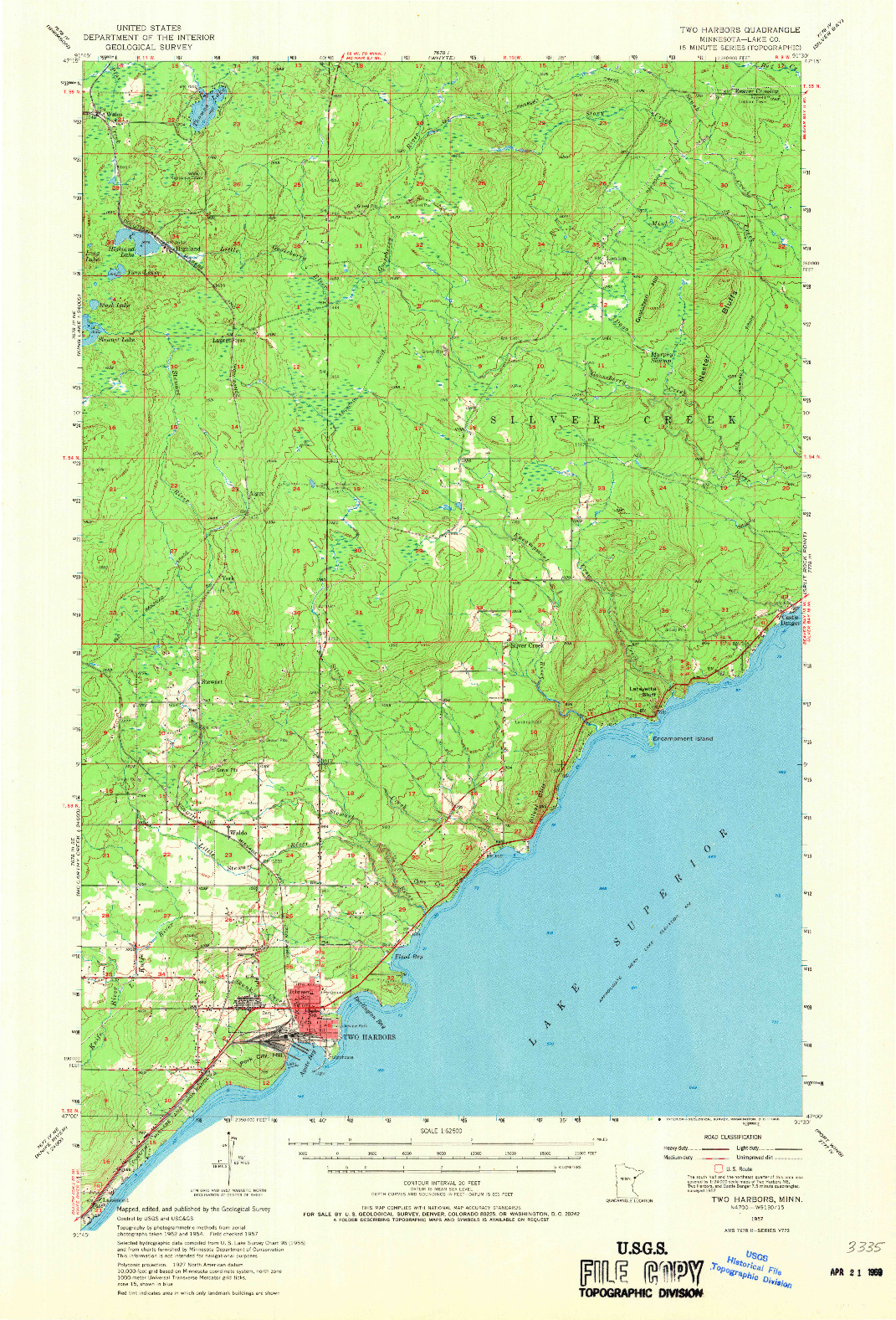 USGS 1:62500-SCALE QUADRANGLE FOR TWO HARBORS, MN 1957