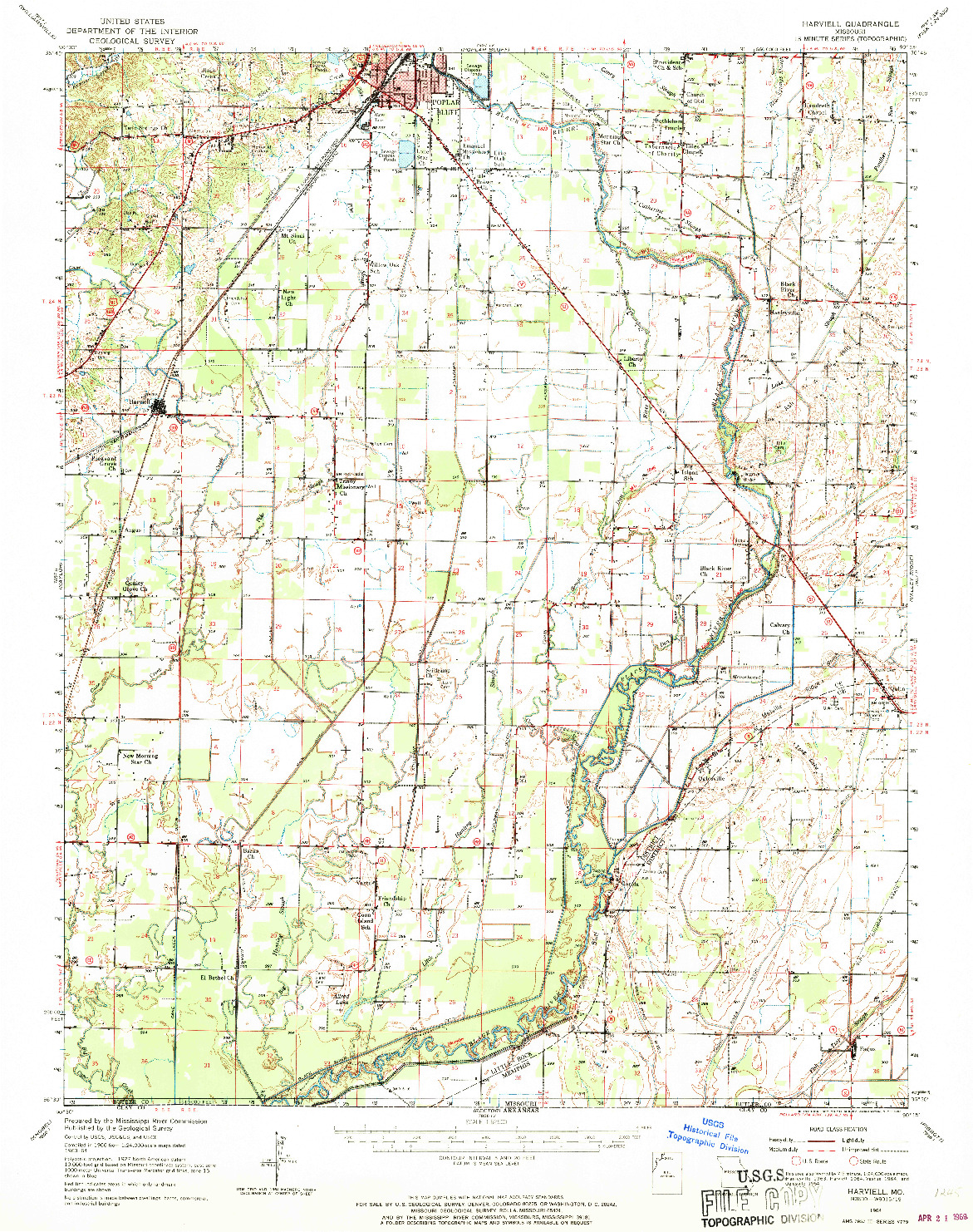 USGS 1:62500-SCALE QUADRANGLE FOR HARVIELL, MO 1964