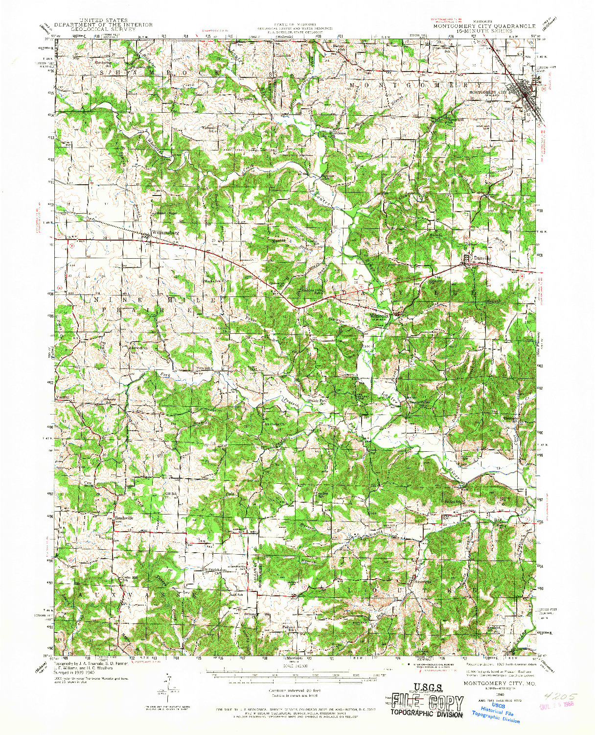 USGS 1:62500-SCALE QUADRANGLE FOR MONTGOMERY CITY, MO 1940