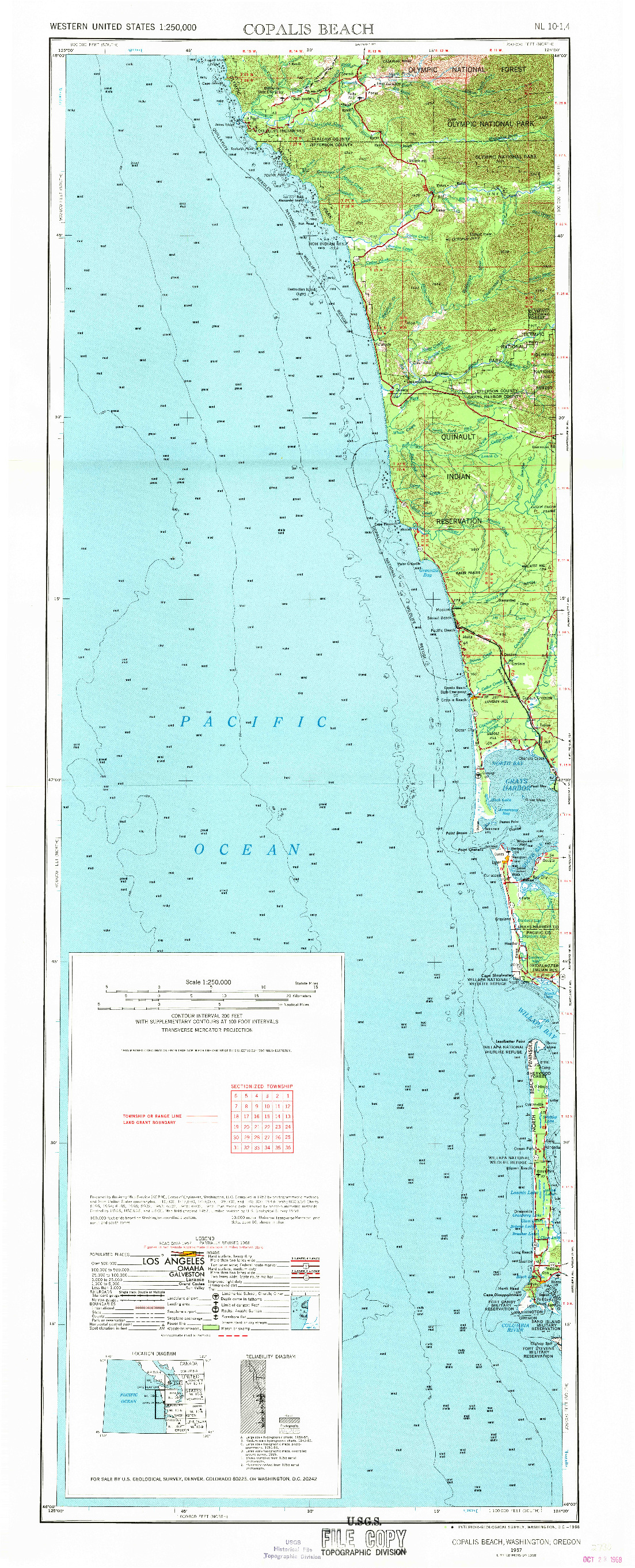 USGS 1:250000-SCALE QUADRANGLE FOR COPALIS BEACH, WA 1957