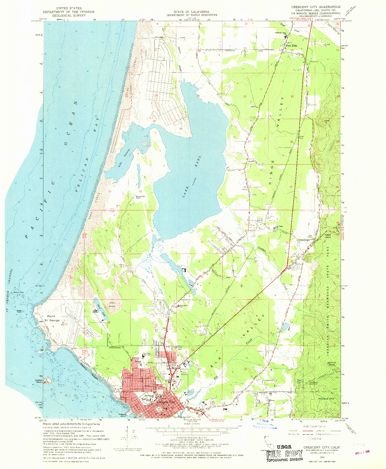 USGS 1:24000-SCALE QUADRANGLE FOR CRESCENT CITY, CA 1966