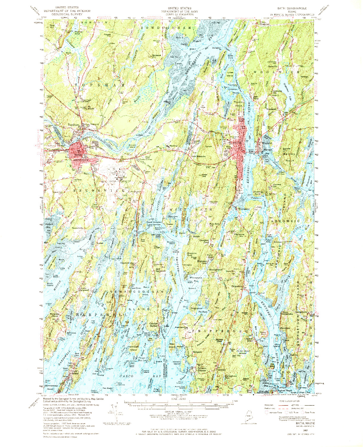 USGS 1:62500-SCALE QUADRANGLE FOR BATH, ME 1957