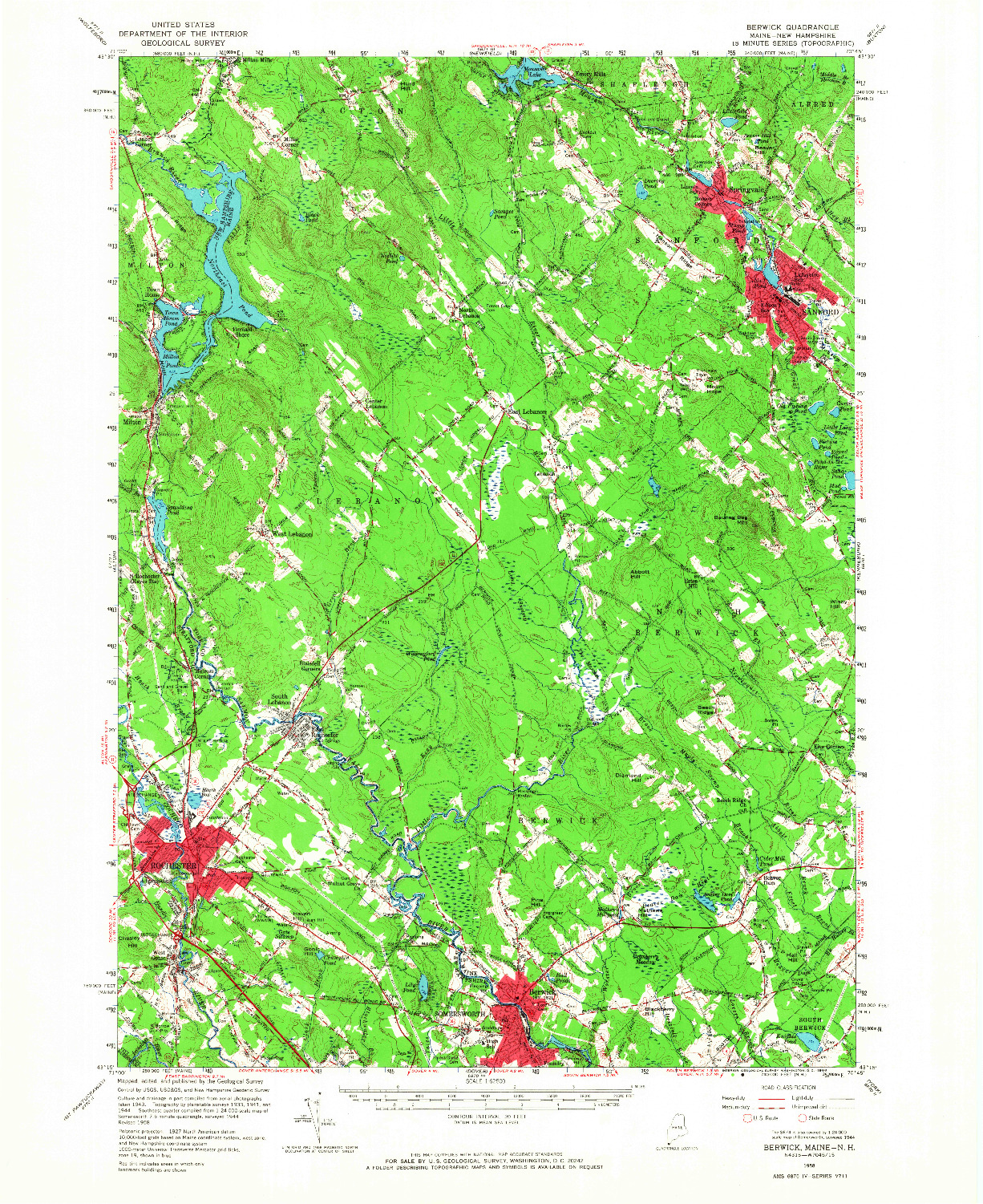 USGS 1:62500-SCALE QUADRANGLE FOR BERWICK, ME 1958