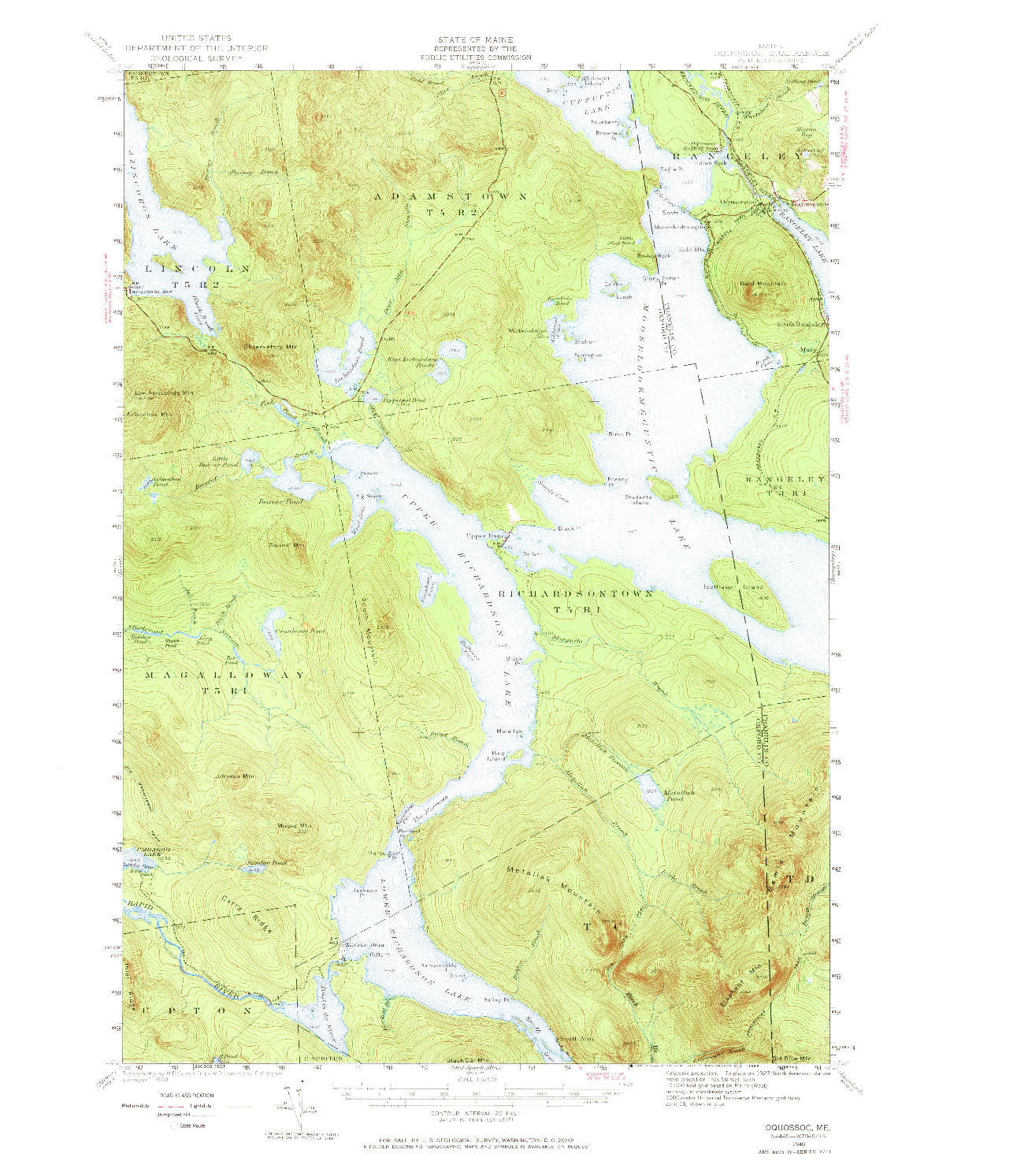 USGS 1:62500-SCALE QUADRANGLE FOR OQUOSSOC, ME 1940