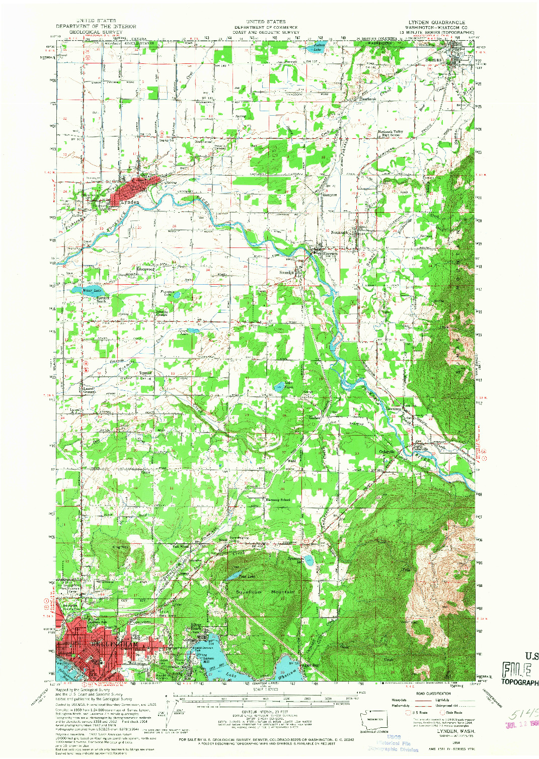 USGS 1:62500-SCALE QUADRANGLE FOR LYNDEN, WA 1954