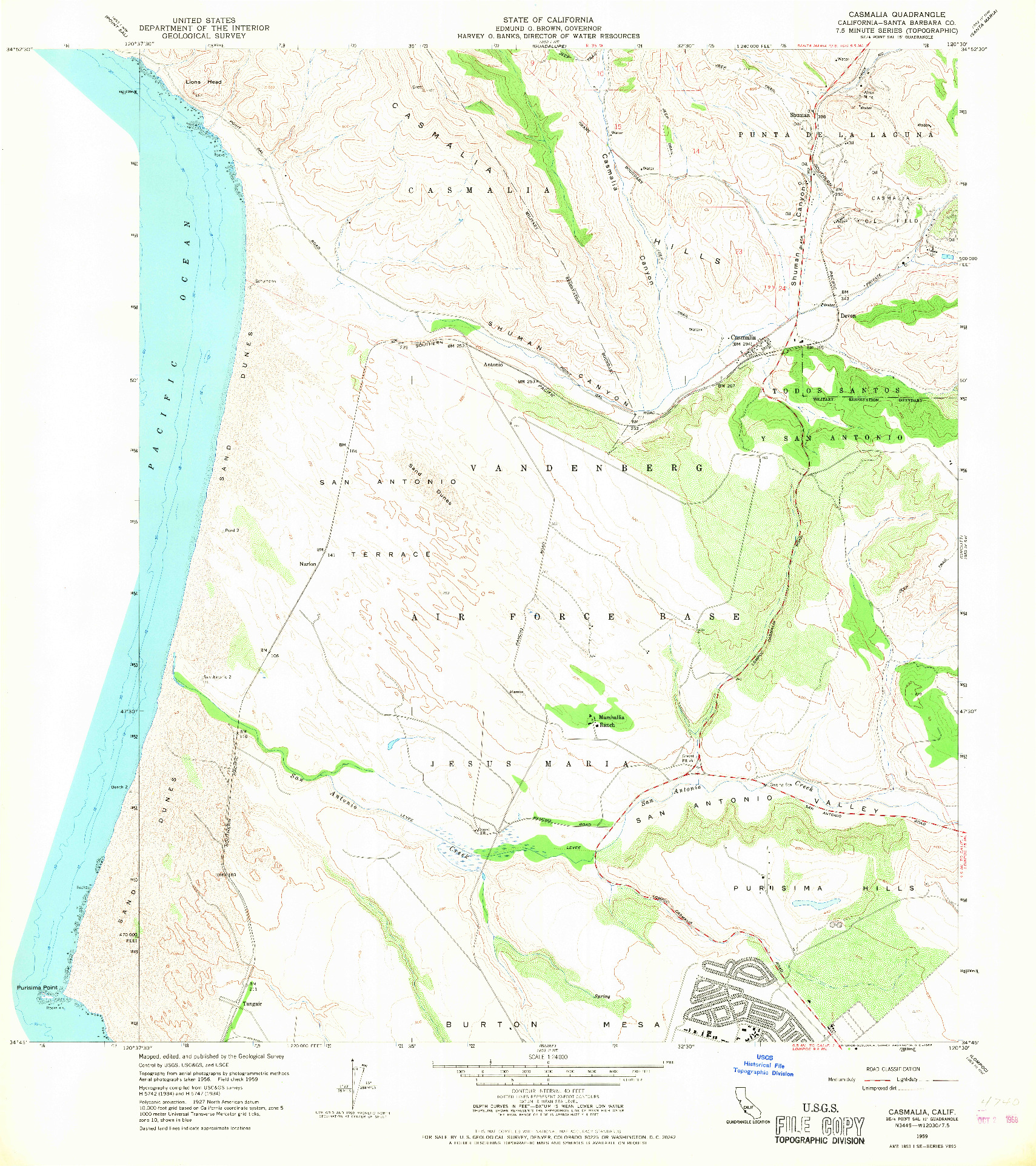 USGS 1:24000-SCALE QUADRANGLE FOR CASMALIA, CA 1959