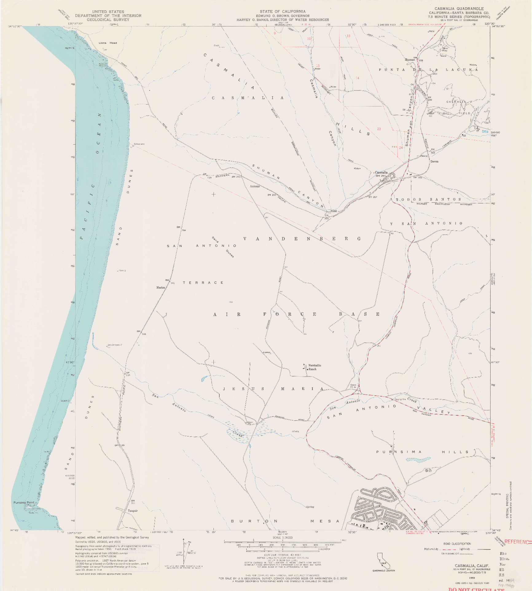 USGS 1:24000-SCALE QUADRANGLE FOR CASMALIA, CA 1959