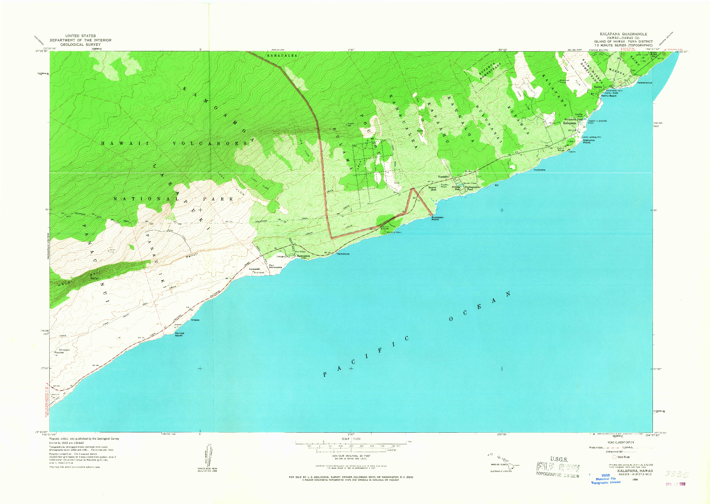 USGS 1:24000-SCALE QUADRANGLE FOR KALAPANA, HI 1966