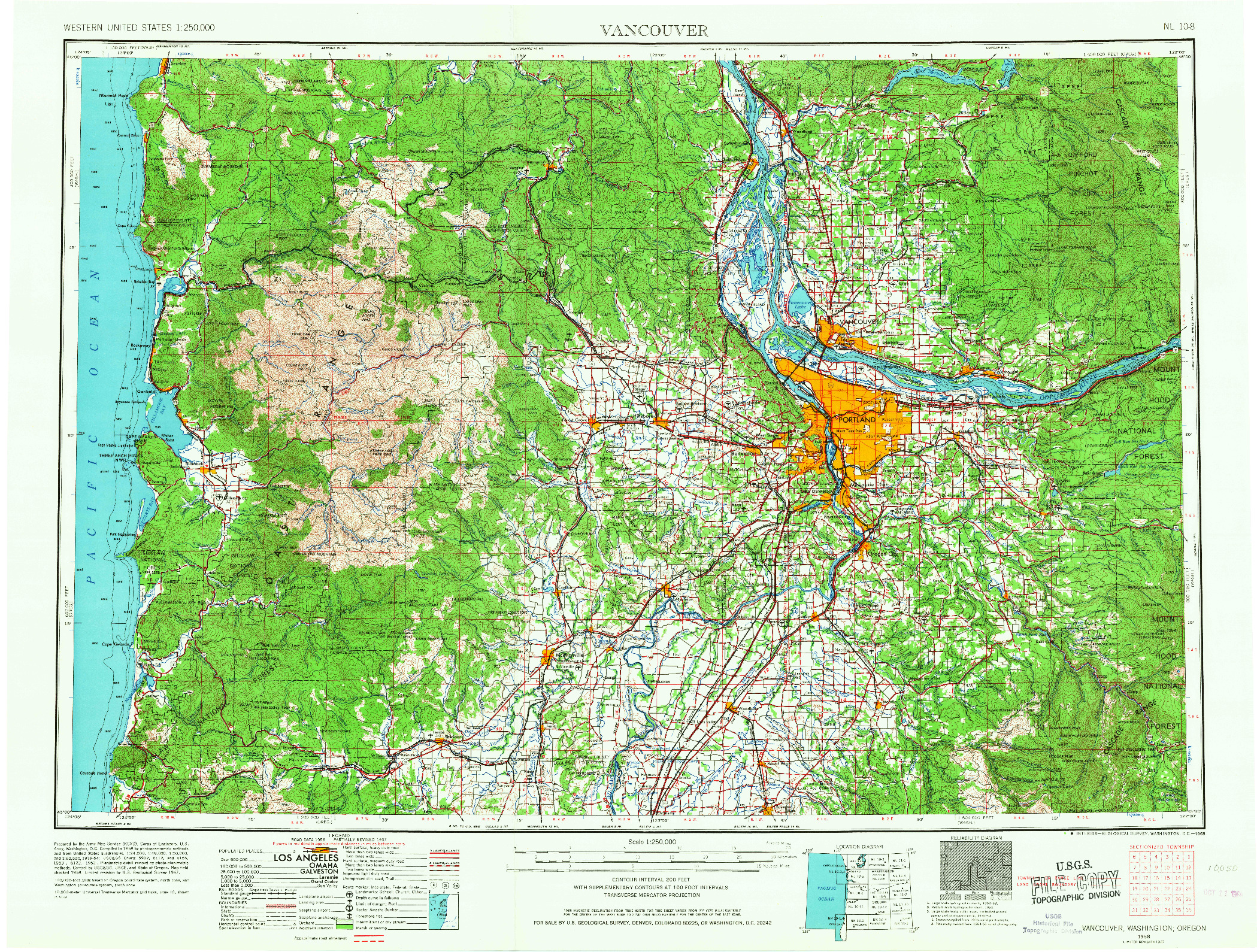 USGS 1:250000-SCALE QUADRANGLE FOR VANCOUVER, WA 1958