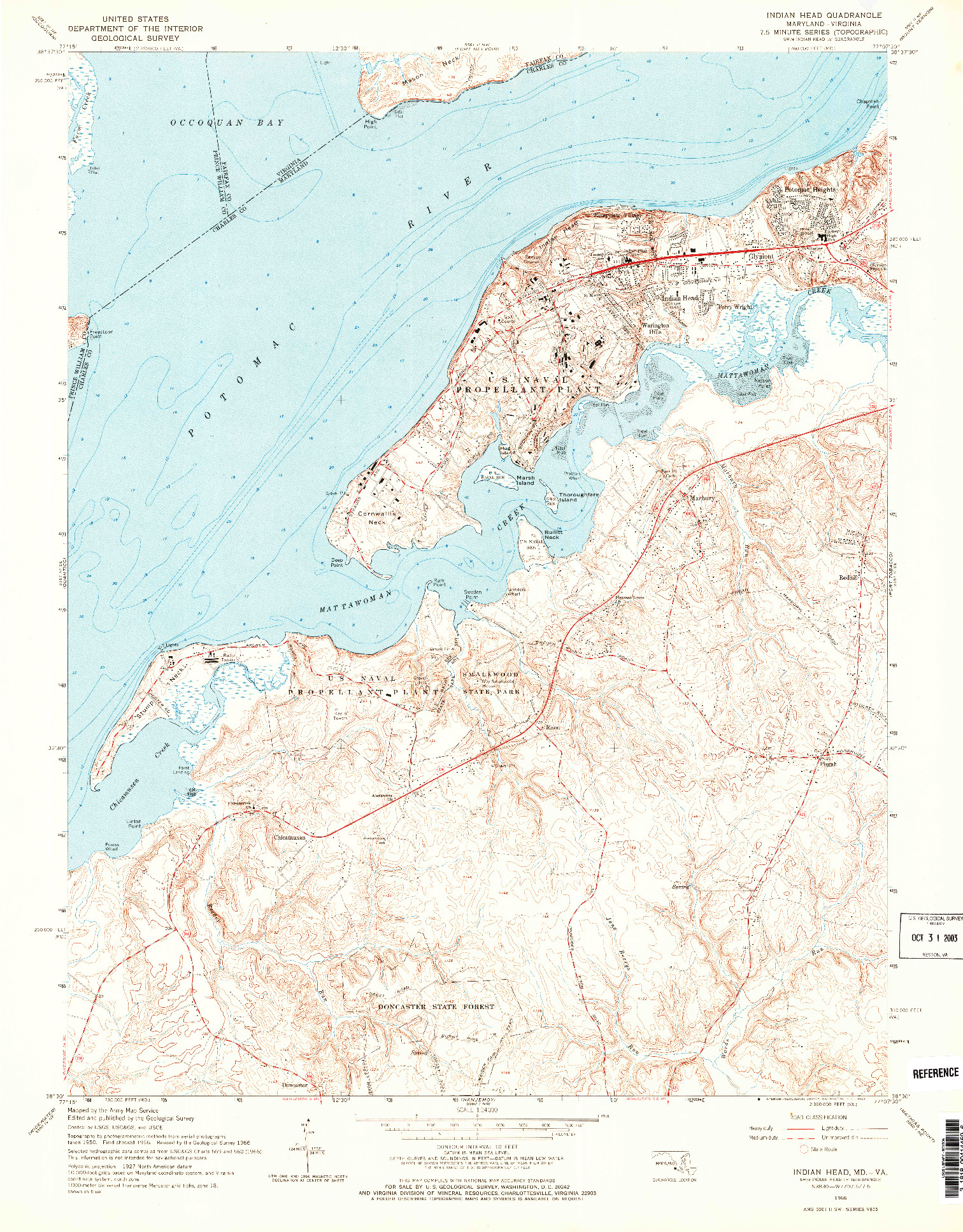 USGS 1:24000-SCALE QUADRANGLE FOR INDIAN HEAD, MD 1966