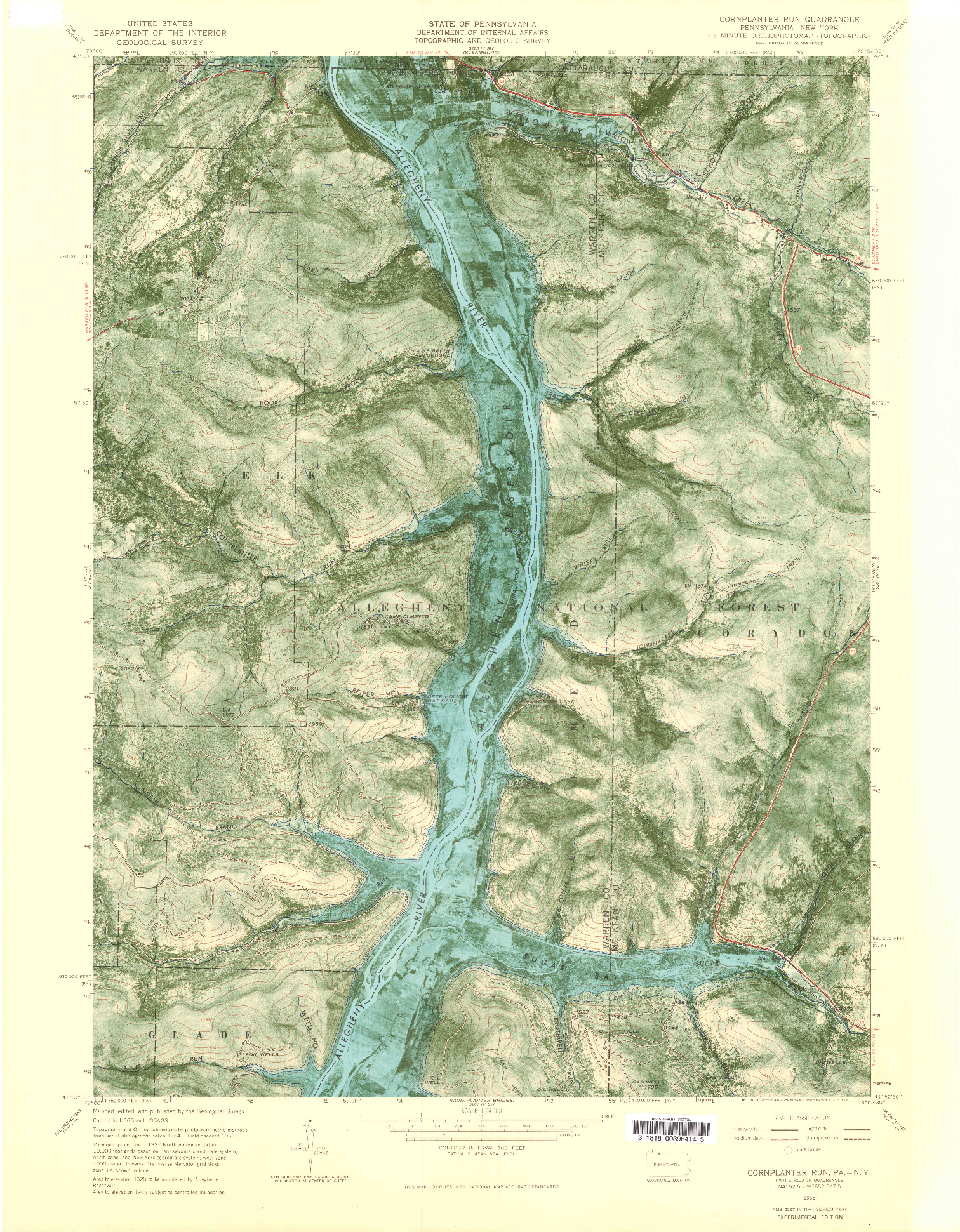 USGS 1:24000-SCALE QUADRANGLE FOR CORNPLANTER RUN, PA 1966