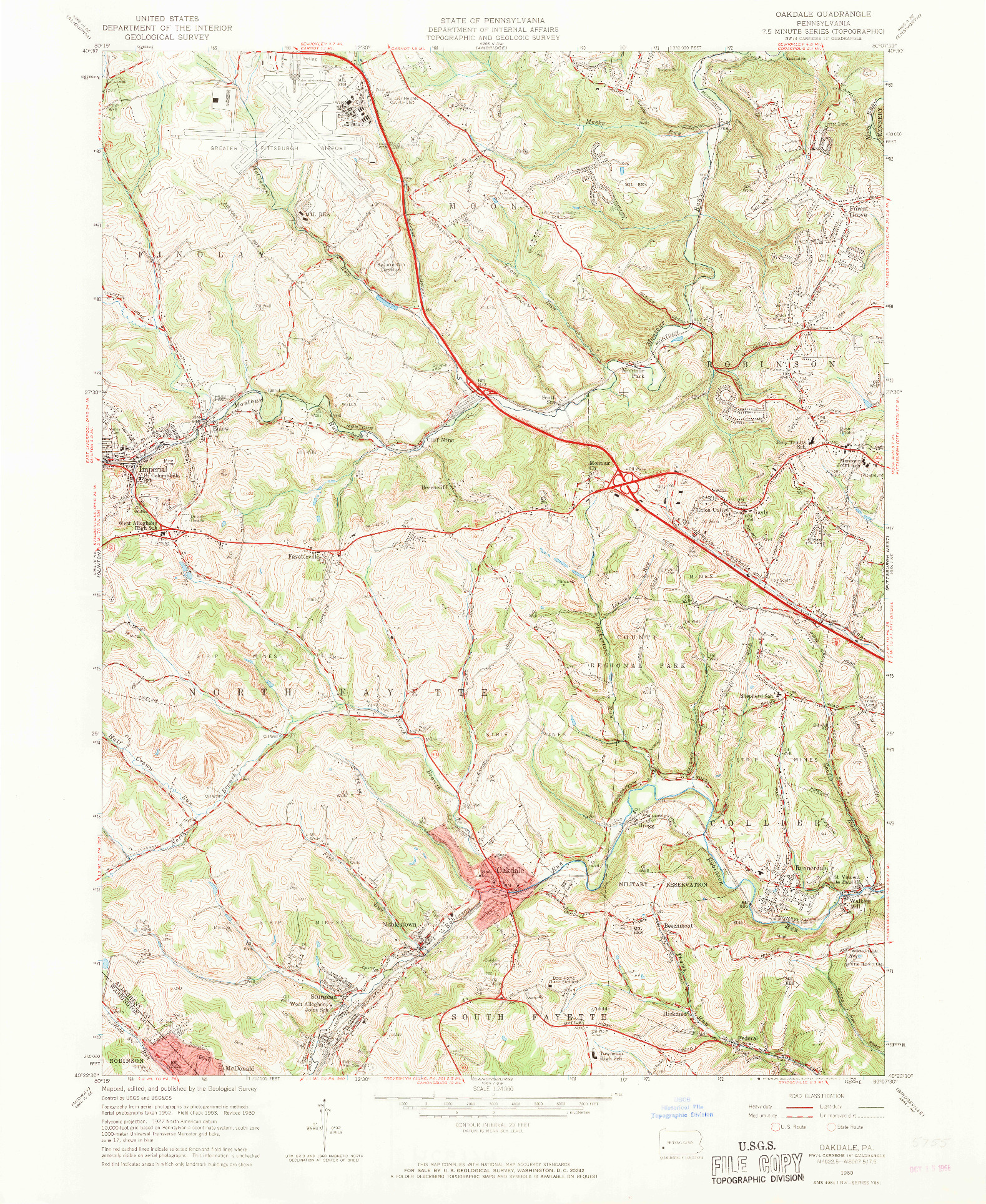 USGS 1:24000-SCALE QUADRANGLE FOR OAKDALE, PA 1960