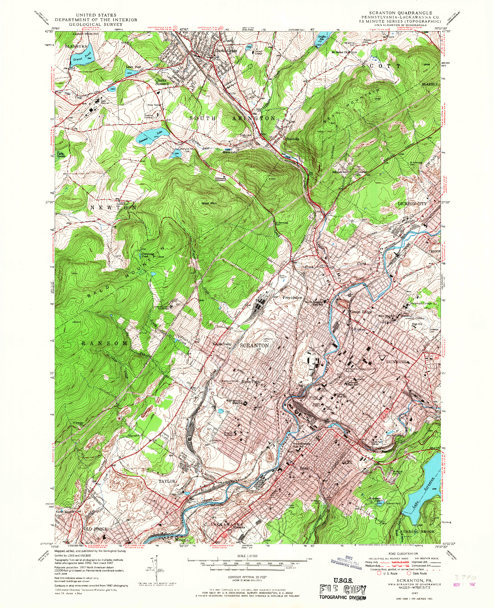 USGS 1:24000-SCALE QUADRANGLE FOR SCRANTON, PA 1947