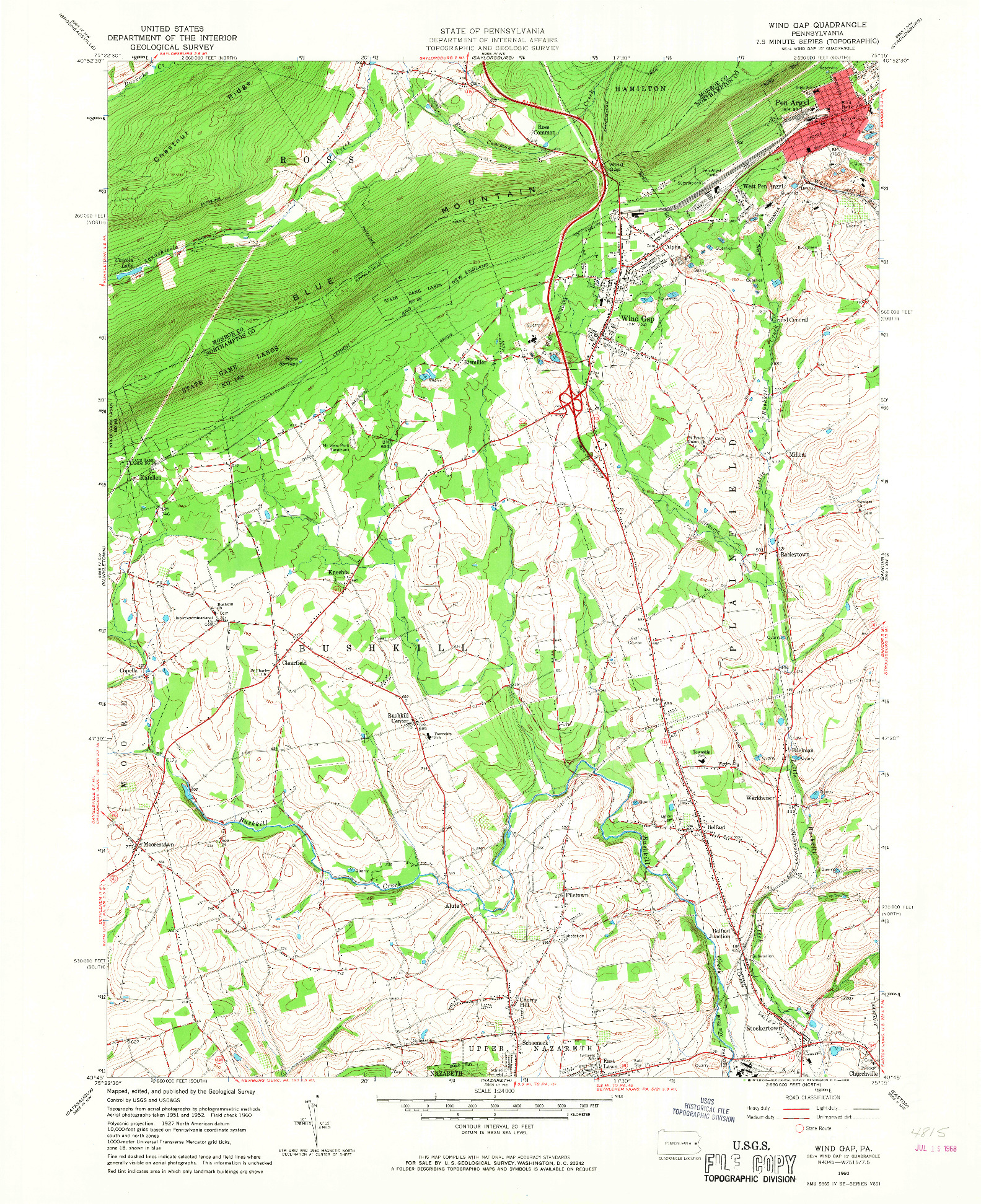 USGS 1:24000-SCALE QUADRANGLE FOR WIND GAP, PA 1960