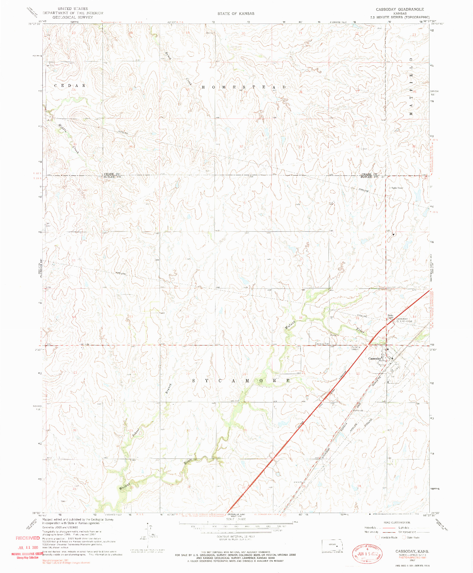 USGS 1:24000-SCALE QUADRANGLE FOR CASSODAY, KS 1967