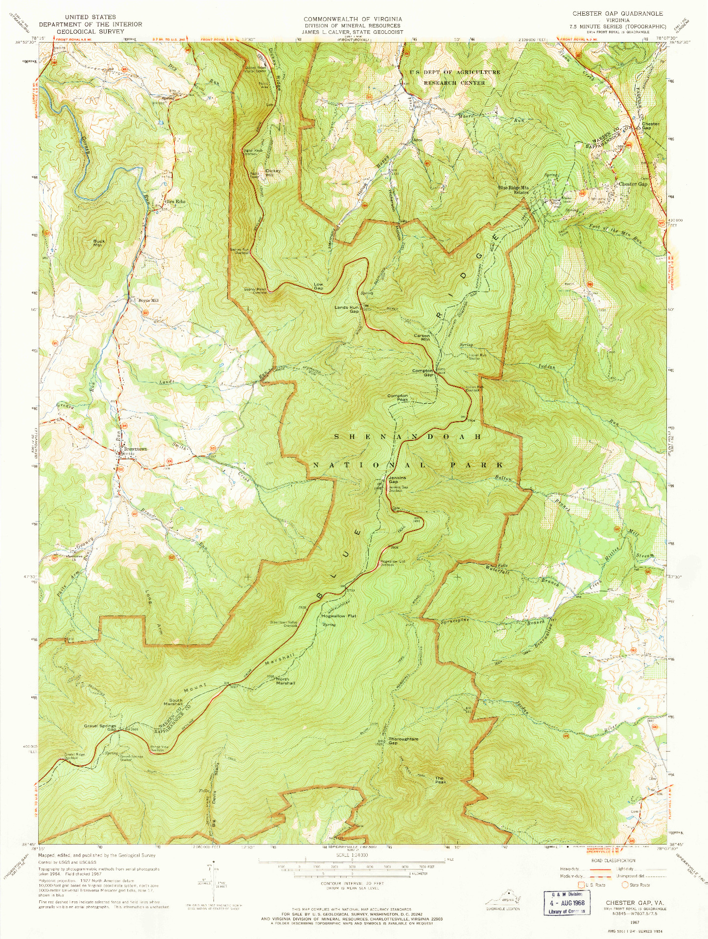 USGS 1:24000-SCALE QUADRANGLE FOR CHESTER GAP, VA 1967