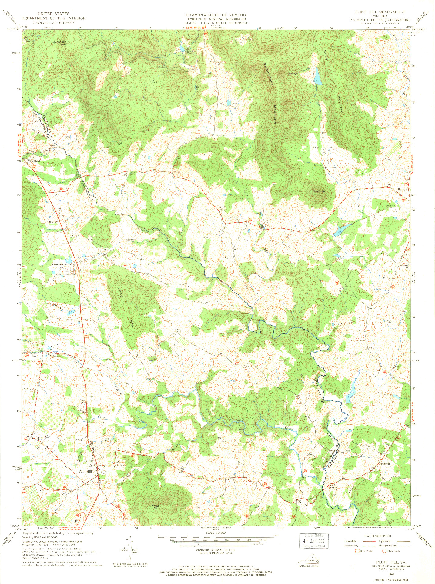 USGS 1:24000-SCALE QUADRANGLE FOR FLINT HILL, VA 1966