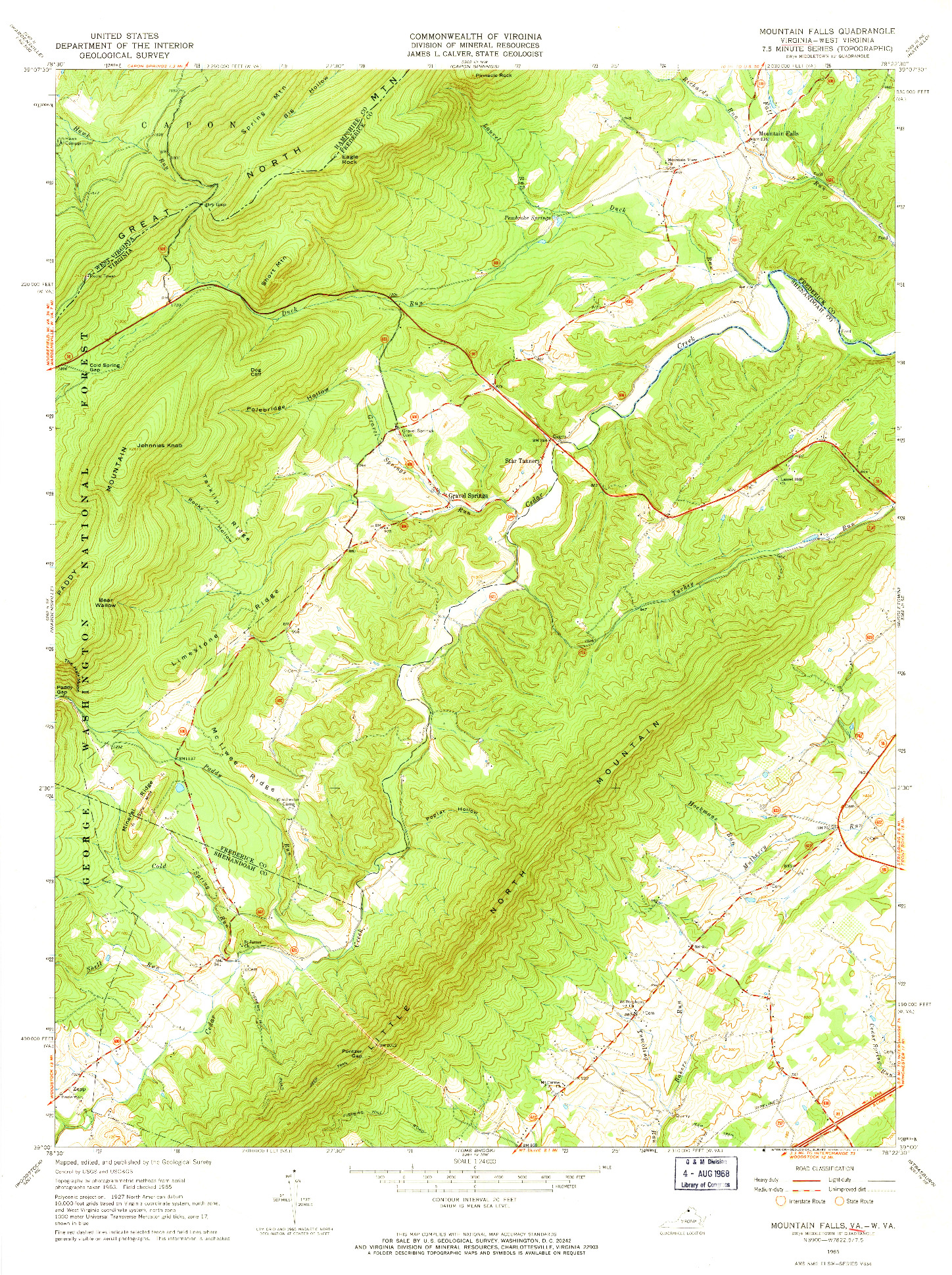 USGS 1:24000-SCALE QUADRANGLE FOR MOUNTAIN FALLS, VA 1965