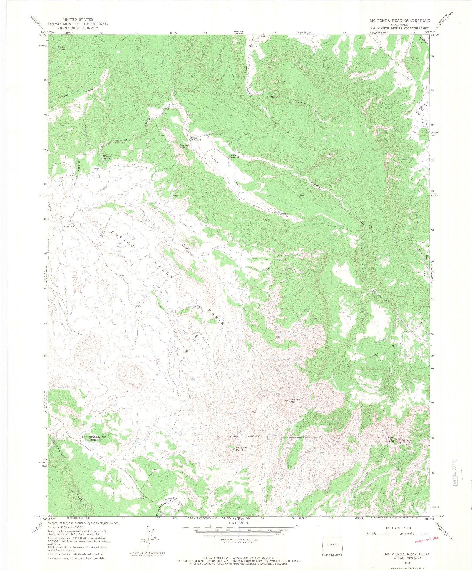 USGS 1:24000-SCALE QUADRANGLE FOR MC KENNA PEAK, CO 1964