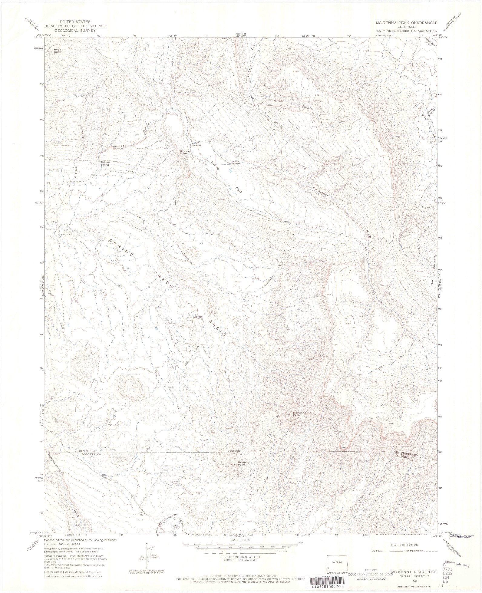 USGS 1:24000-SCALE QUADRANGLE FOR MC KENNA PEAK, CO 1964